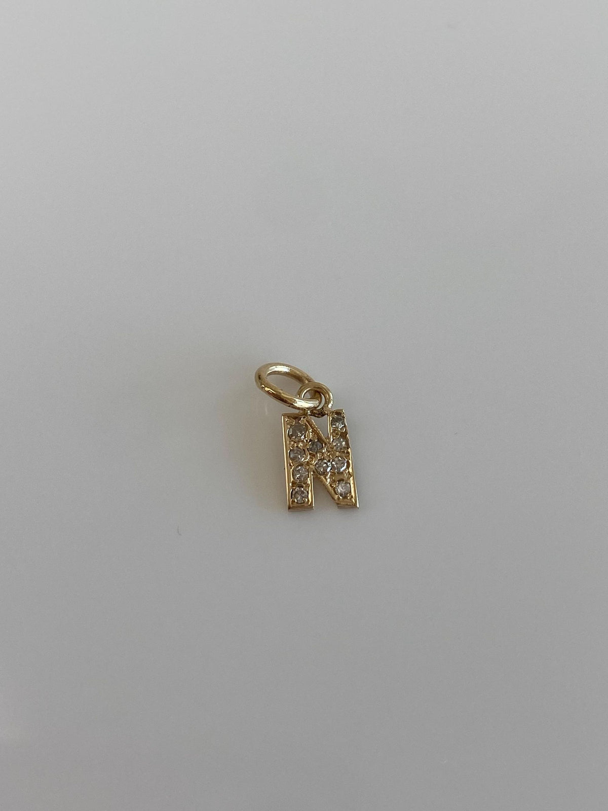 Vintage Solid 14k Yellow Gold Diamonds Initial 'N' Charm