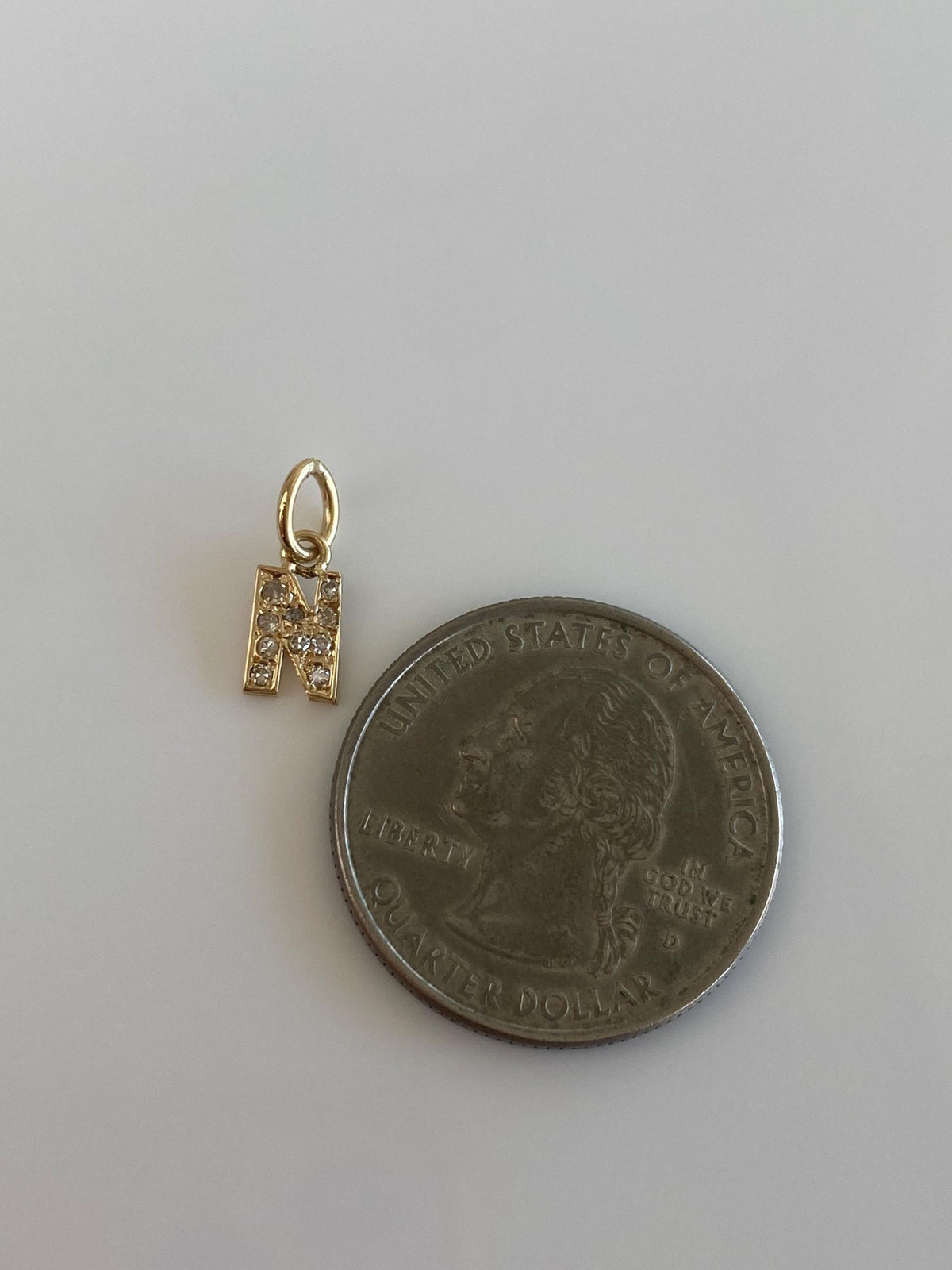 Vintage Solid 14k Yellow Gold Diamonds Initial 'N' Charm