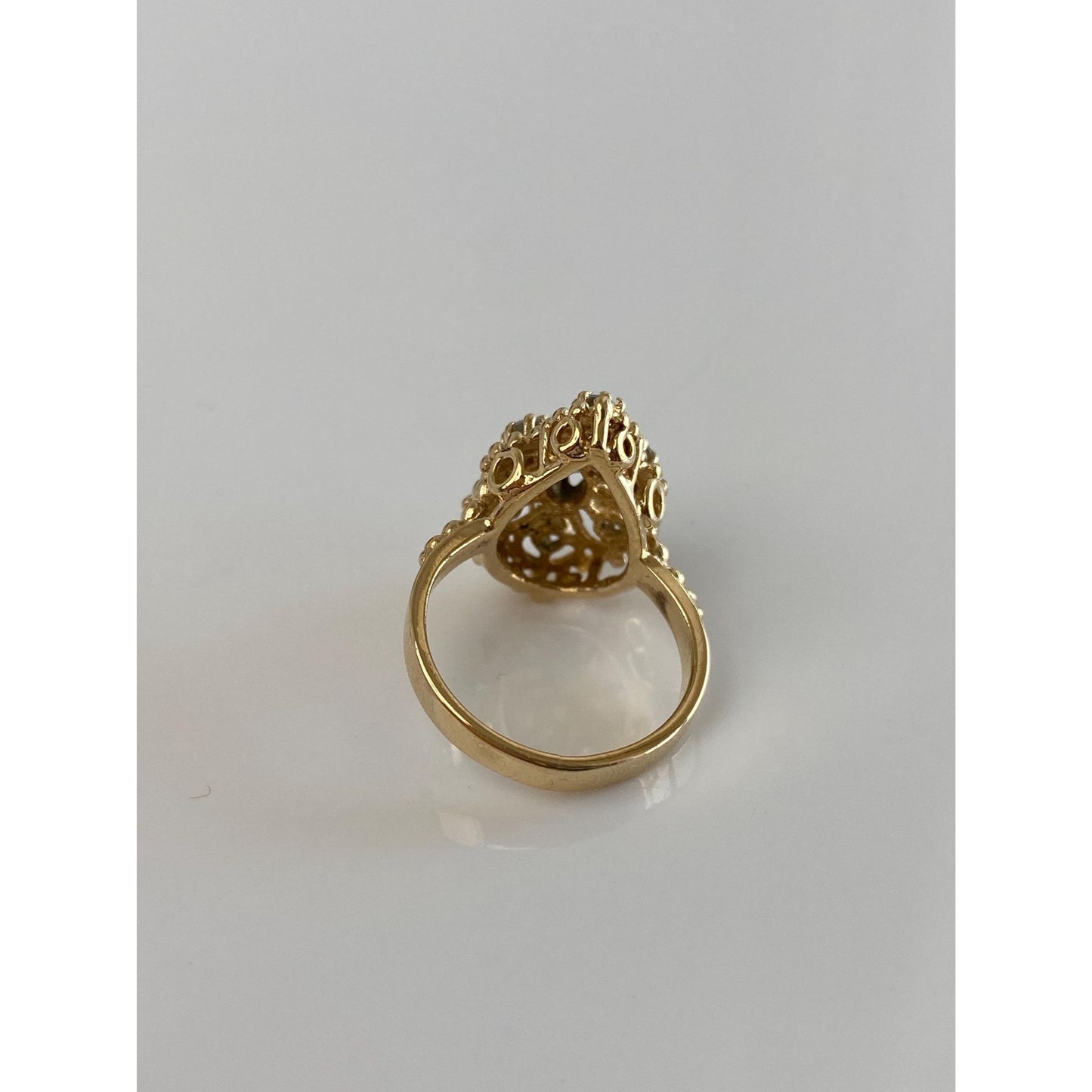 Vintage Solid 14k Yellow Gold Blue Spinel Clear Quartz Halo Teardrop Ring - Size 5.25