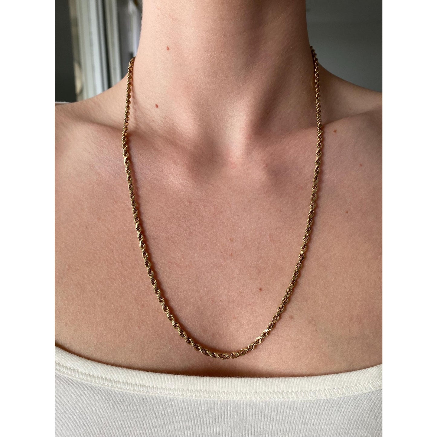 Vintage Solid 14k Yellow Gold Rope Chain Necklace - 22.75 inches