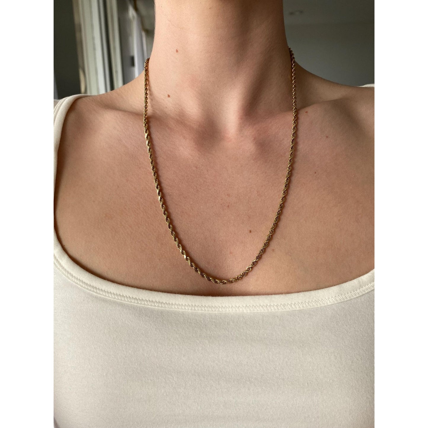 Vintage Solid 14k Yellow Gold Rope Chain Necklace - 22.75 inches