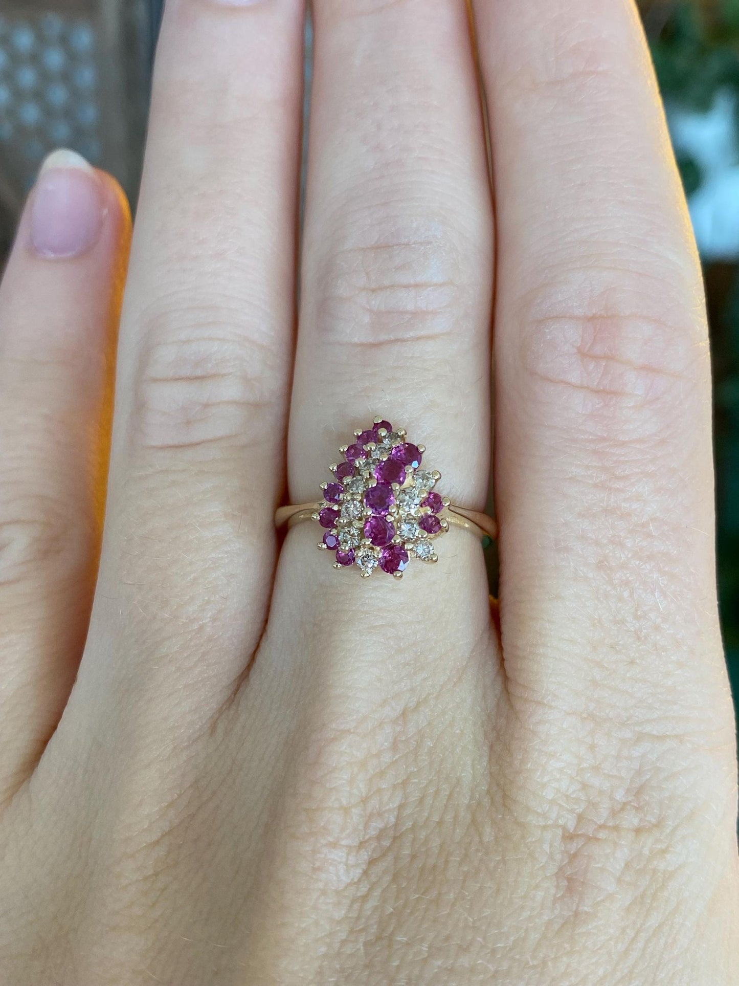 Vintage Solid 14k Yellow Gold Pink Sapphire Diamond Ring - Size 6.25