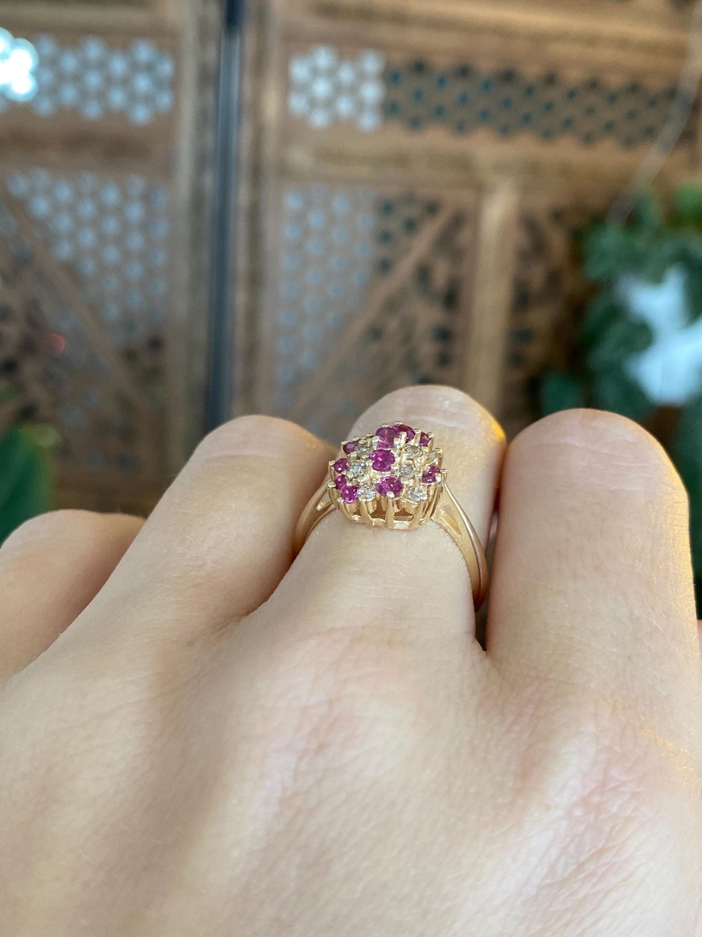 Vintage Solid 14k Yellow Gold Pink Sapphire Diamond Ring - Size 6.25