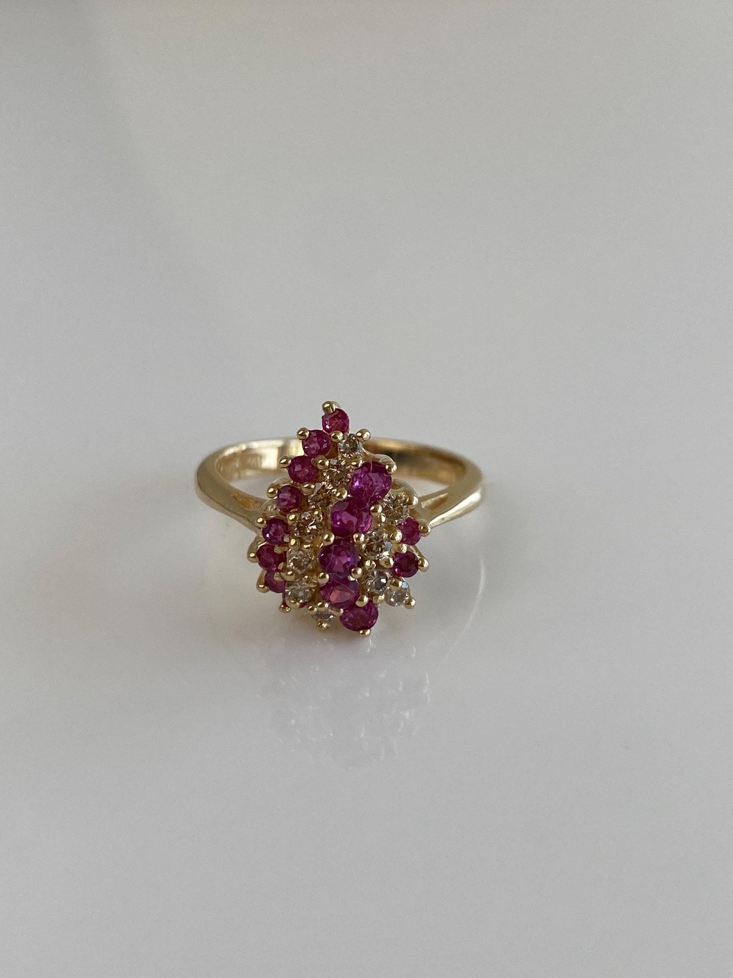 Vintage Solid 14k Yellow Gold Pink Sapphire Diamond Ring - Size 6.25