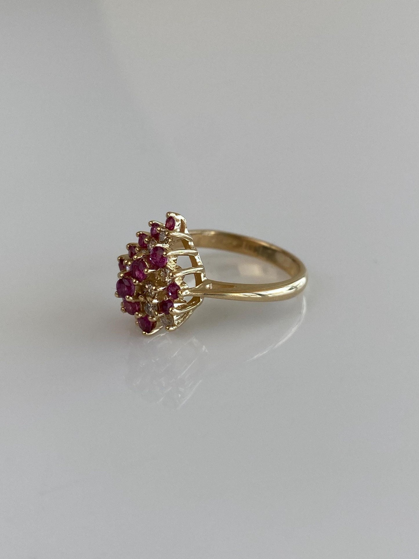 Vintage Solid 14k Yellow Gold Pink Sapphire Diamond Ring - Size 6.25