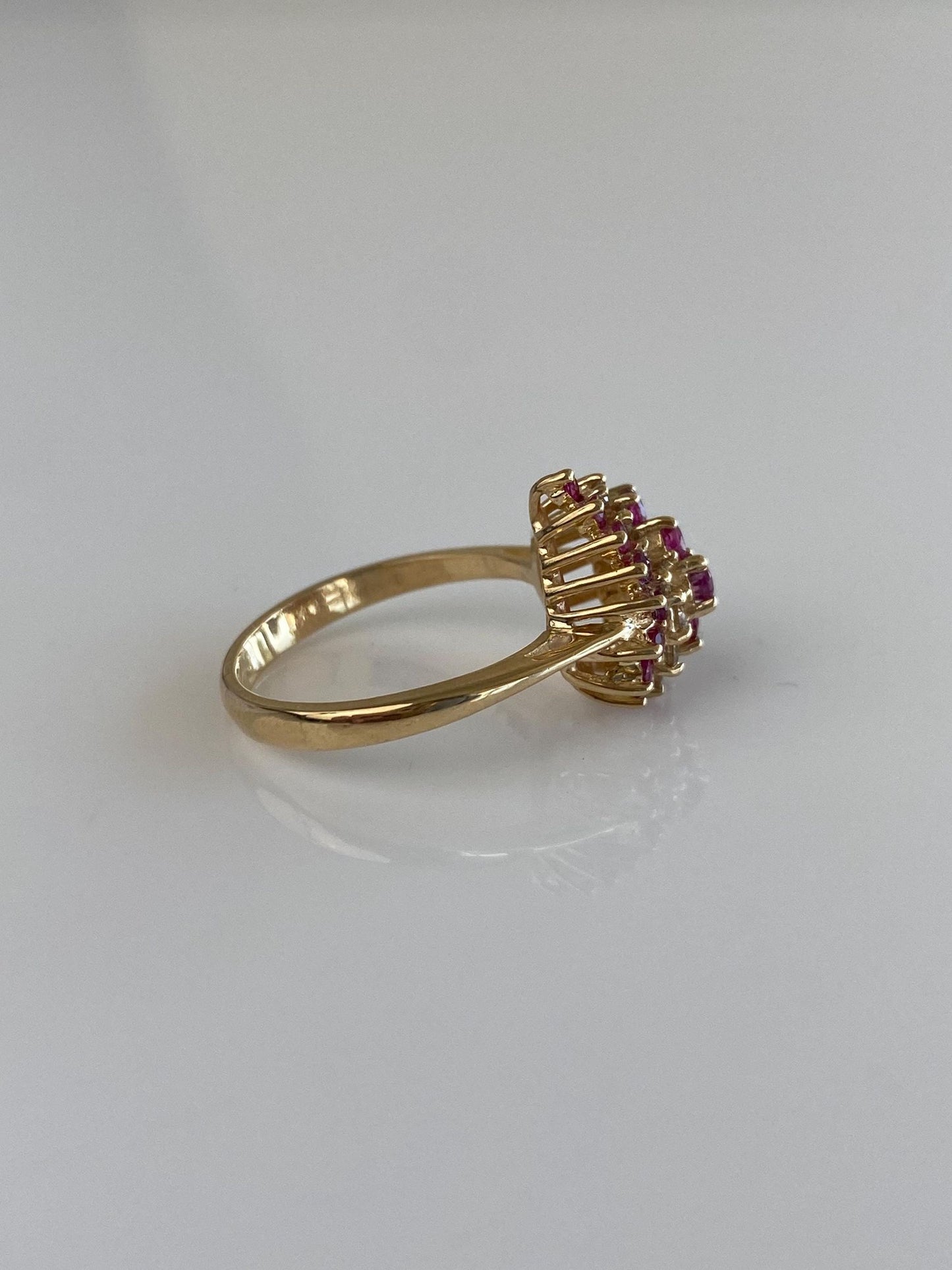 Vintage Solid 14k Yellow Gold Pink Sapphire Diamond Ring - Size 6.25