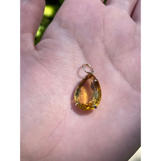 Solid 14k Yellow Gold Large Citrine Charm