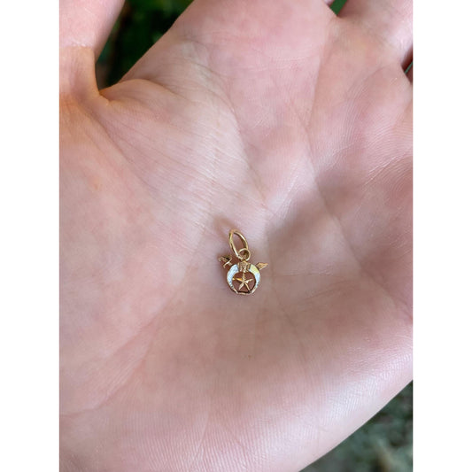 Vintage Solid 10k Yellow Gold White Enamel Freemason Charm