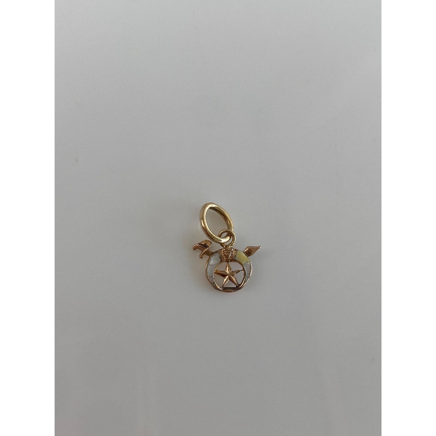 Vintage Solid 10k Yellow Gold White Enamel Freemason Charm
