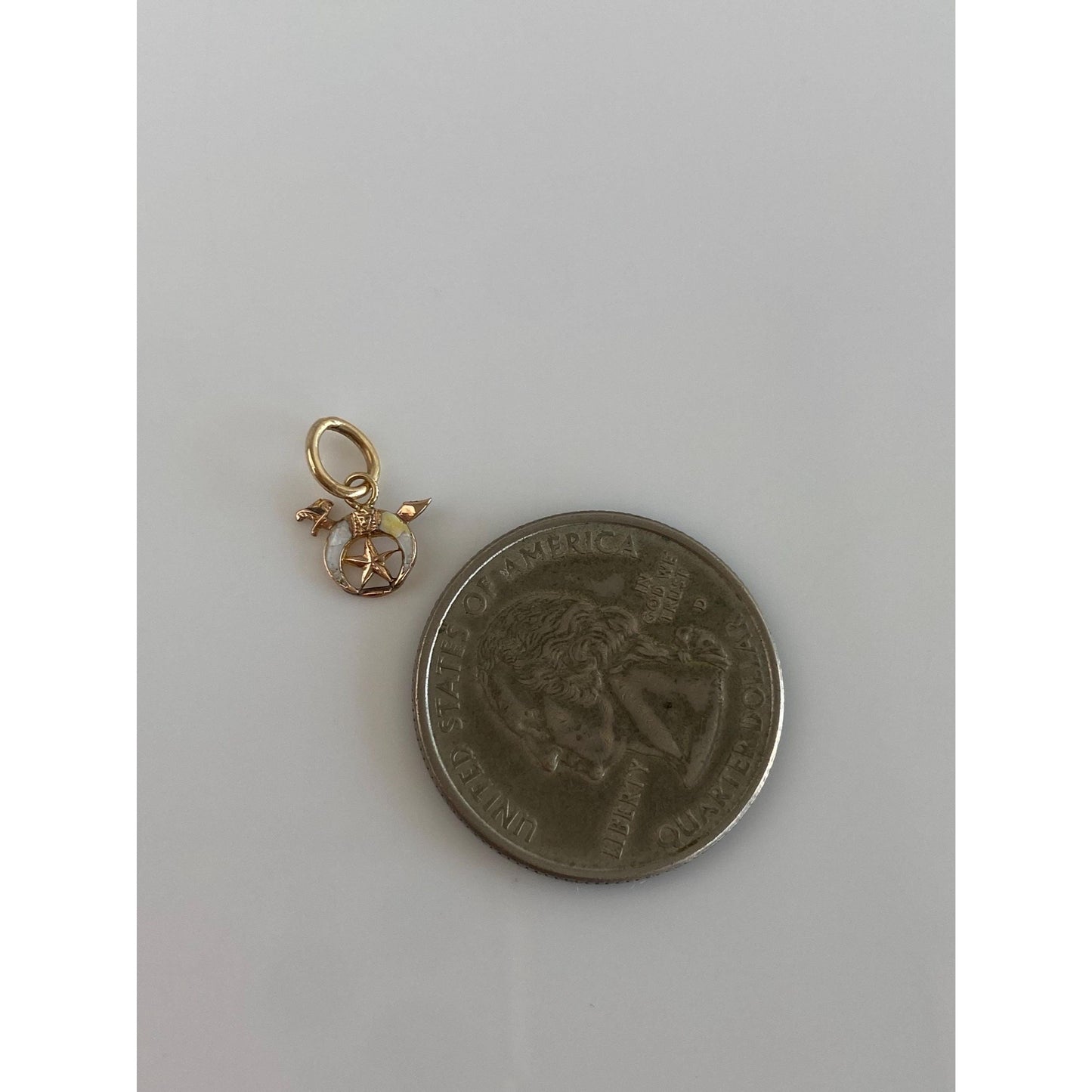 Vintage Solid 10k Yellow Gold White Enamel Freemason Charm