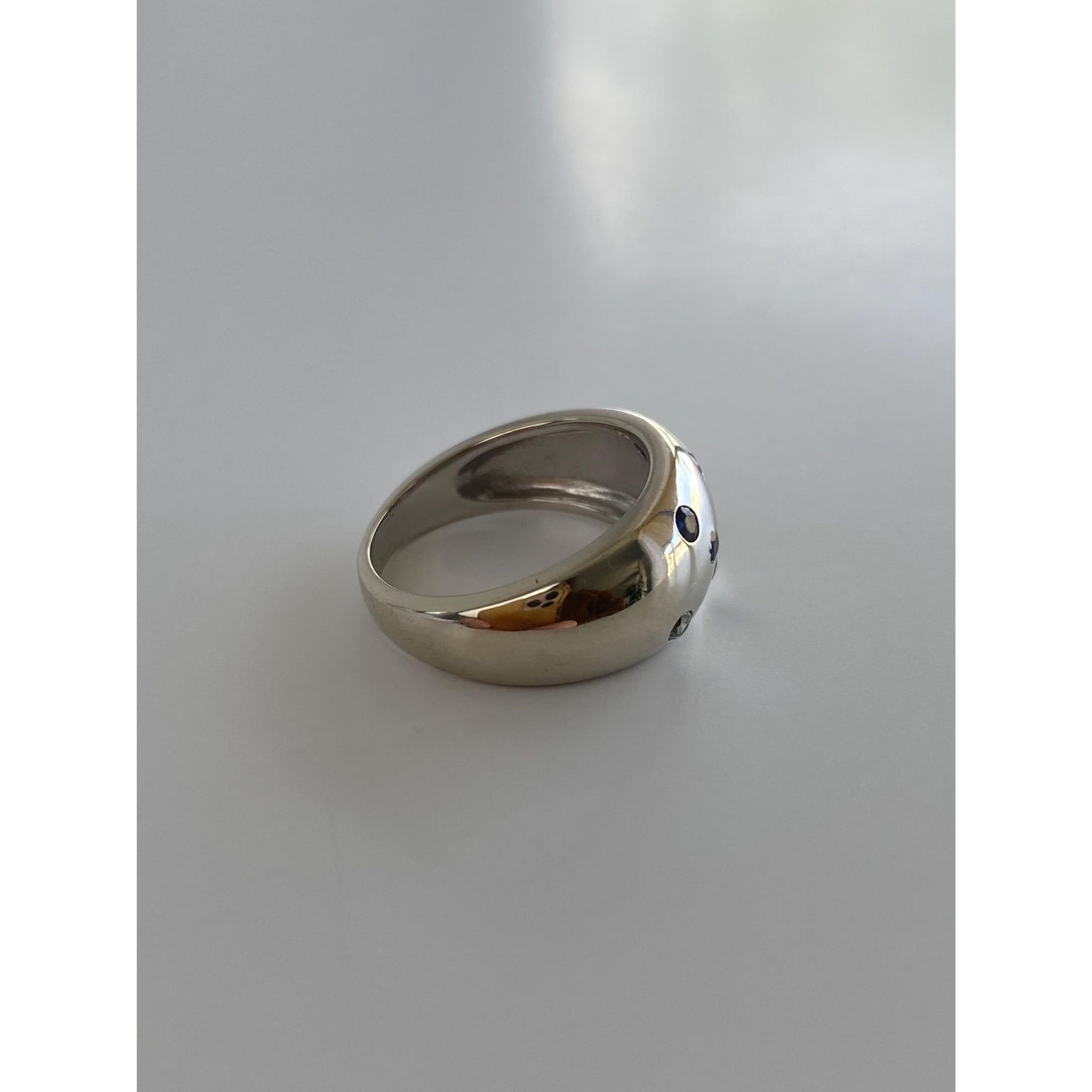 Vintage Solid 10k White Gold Diamond Ruby Sapphire Dotted Ring Band - Size 5.75-6