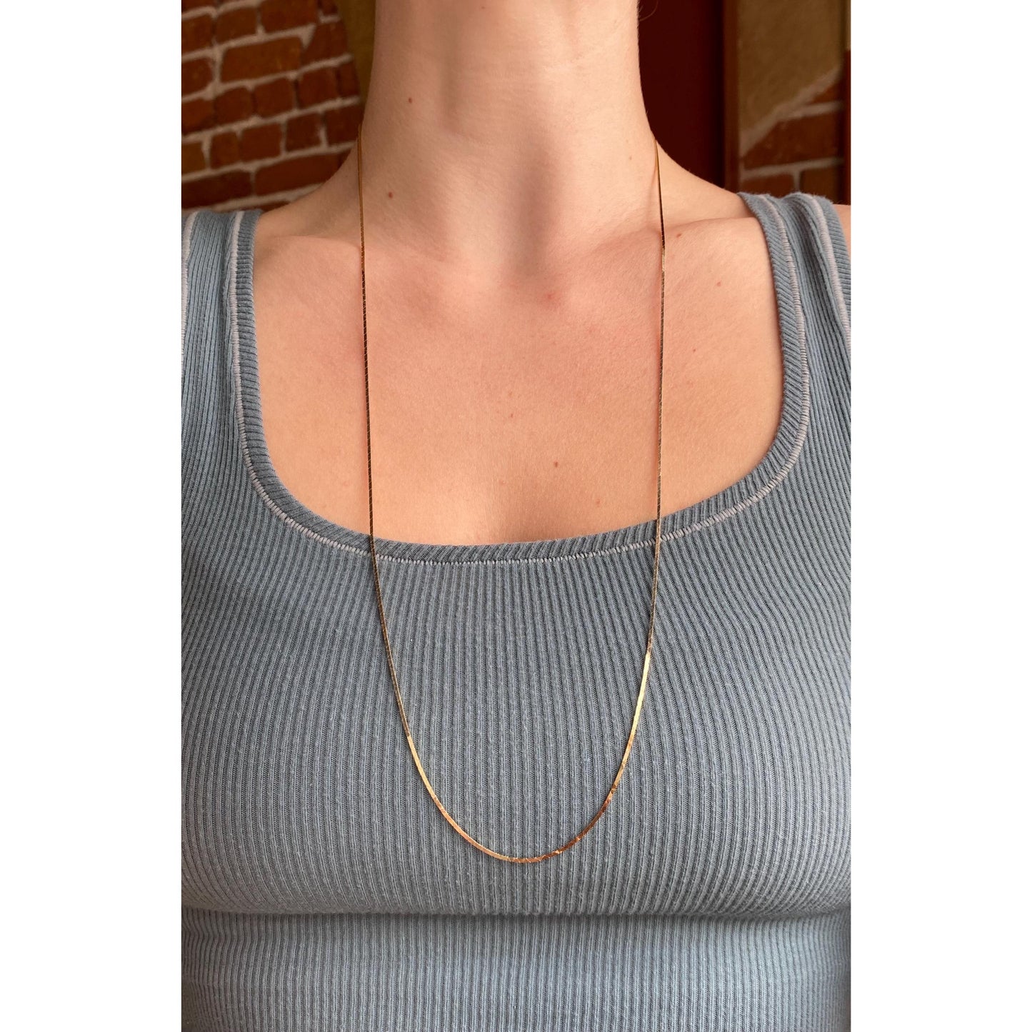 Vintage Solid 14k Yellow Gold Long Triangle Link Chain Necklace - 29.5 inches