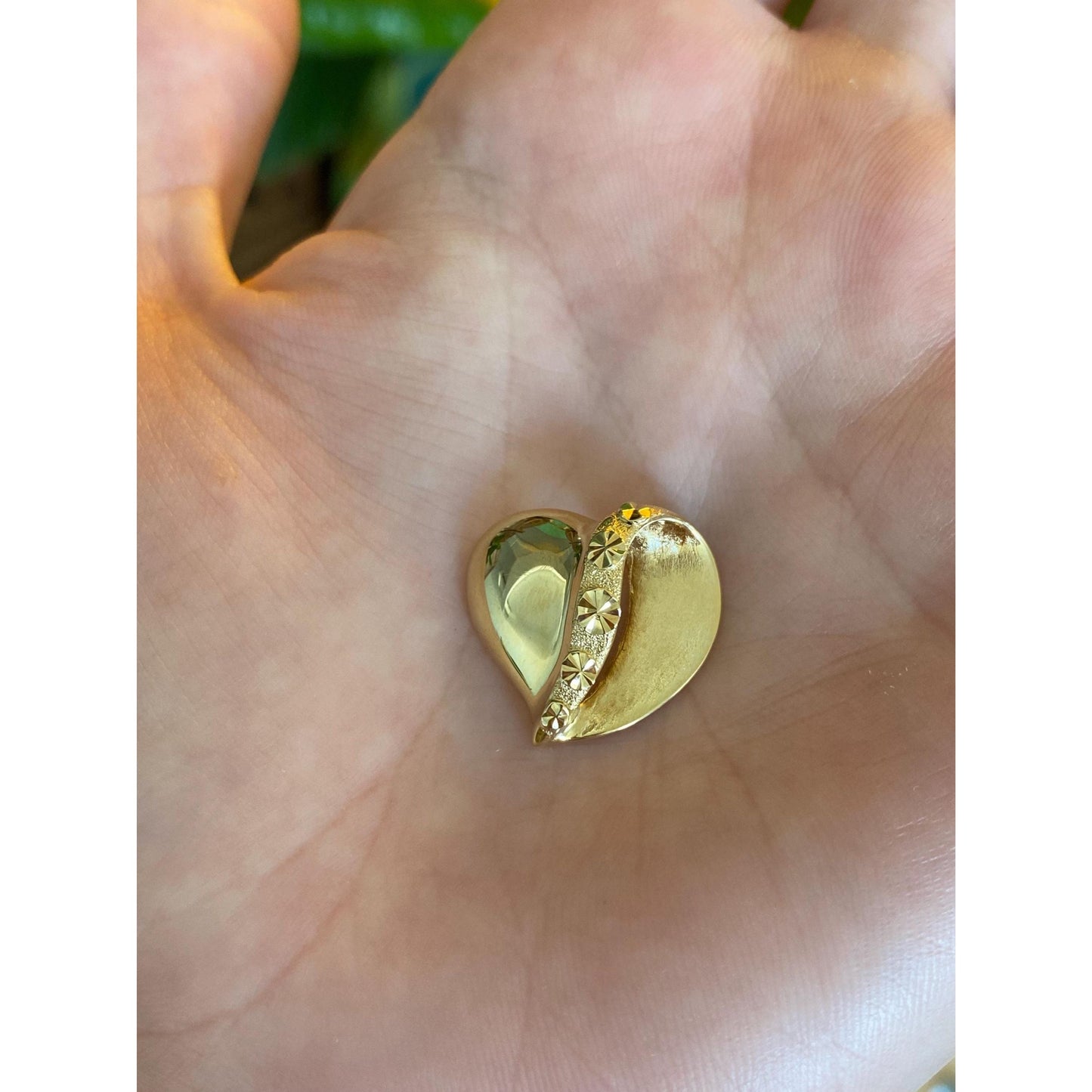 Solid 14k Yellow Gold Diamond Cut Heart Charm