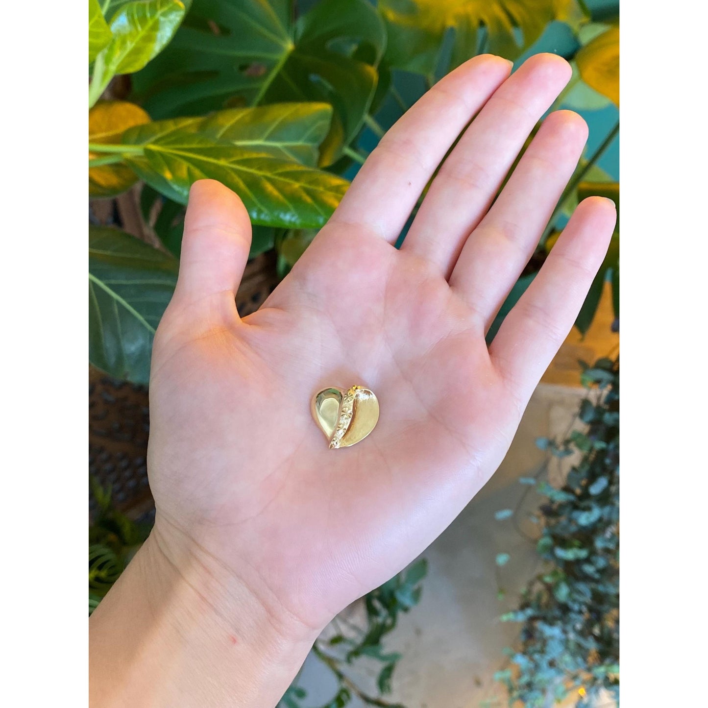 Solid 14k Yellow Gold Diamond Cut Heart Charm