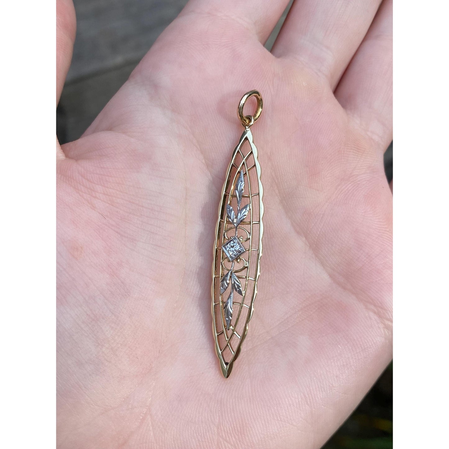 Vintage Solid 14k White & Yellow Gold Diamond Charm