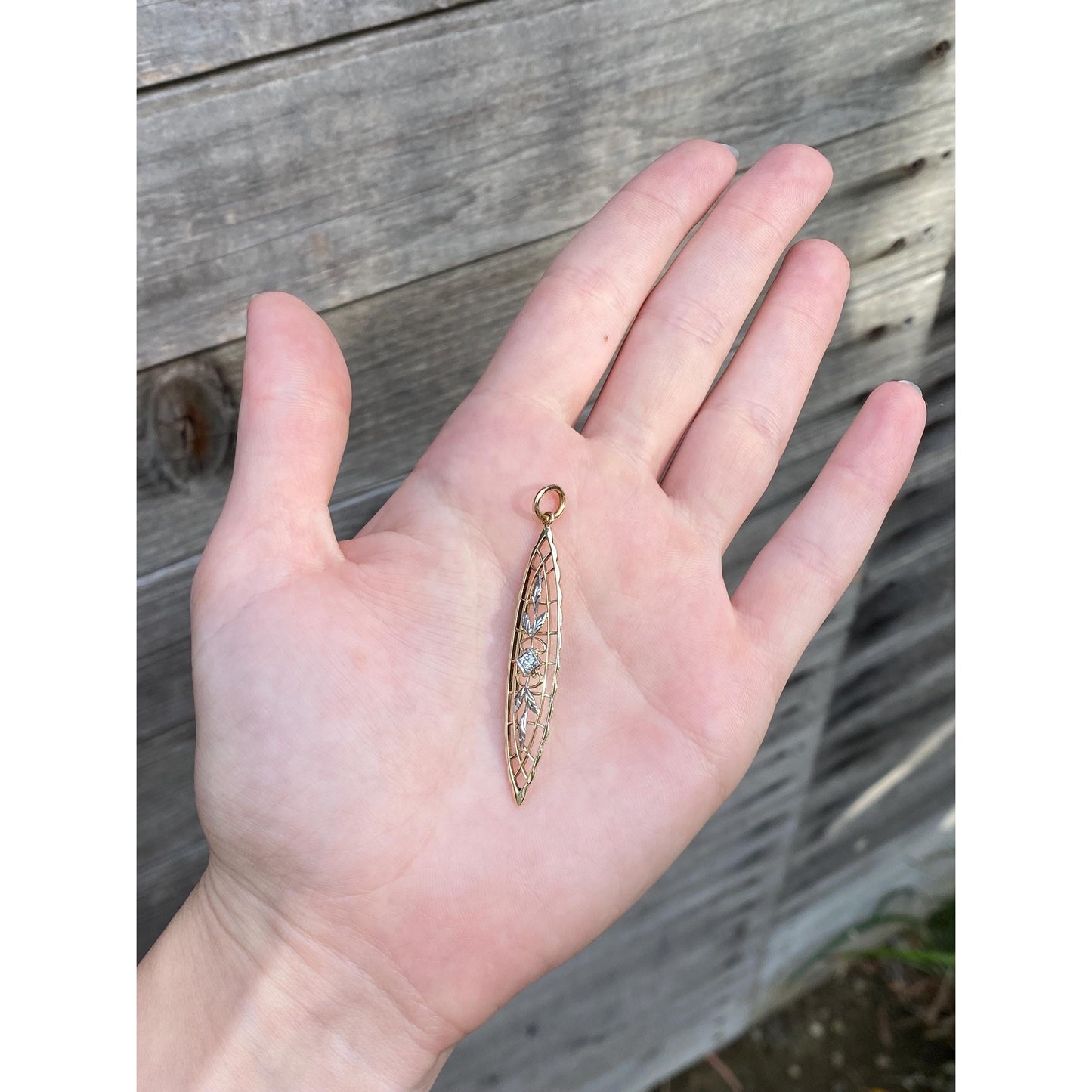 Vintage Solid 14k White & Yellow Gold Diamond Charm