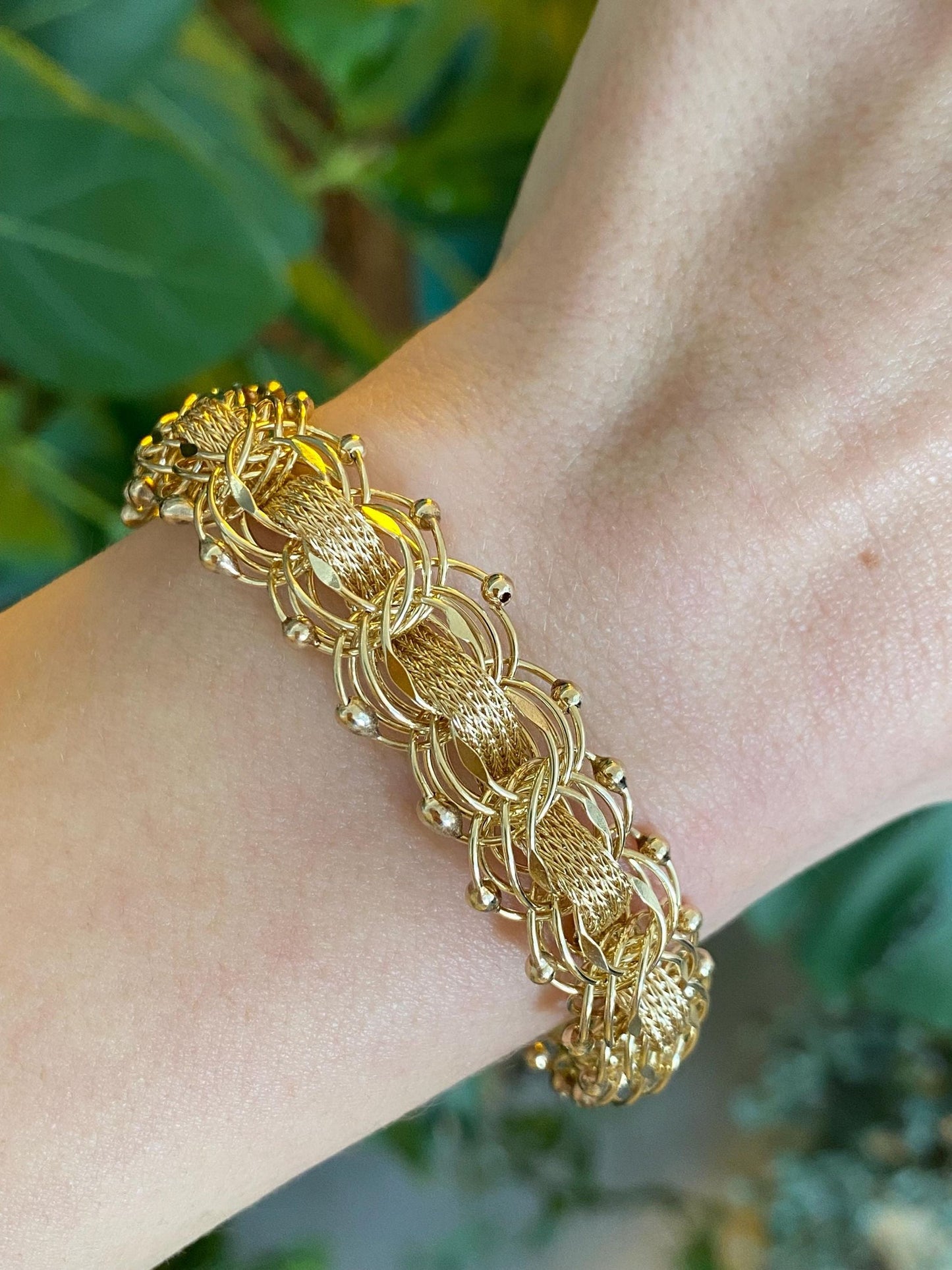 Vintage Solid 14k Yellow Gold Woven Fancy Chain Bracelet - 7.5 inches