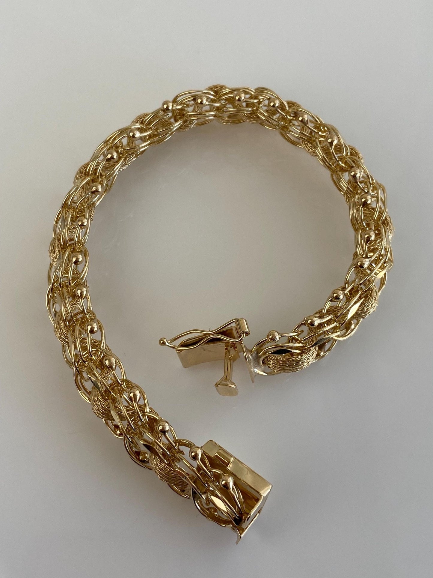 Vintage Solid 14k Yellow Gold Woven Fancy Chain Bracelet - 7.5 inches