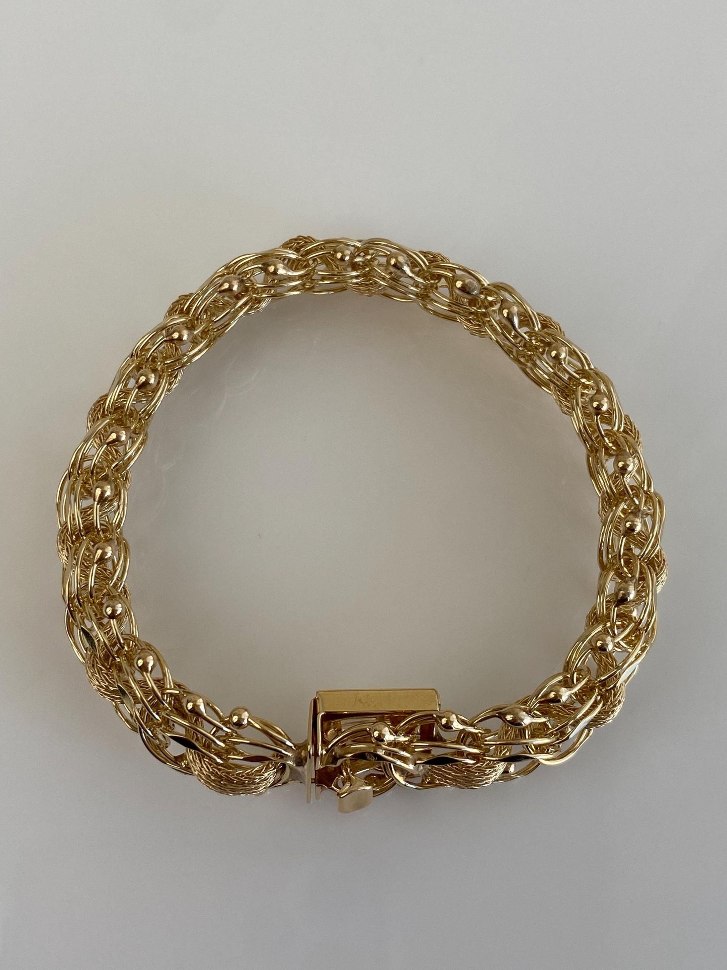 Vintage Solid 14k Yellow Gold Woven Fancy Chain Bracelet - 7.5 inches