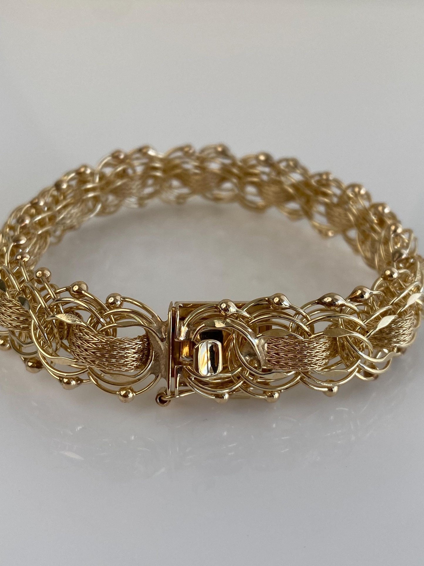Vintage Solid 14k Yellow Gold Woven Fancy Chain Bracelet - 7.5 inches