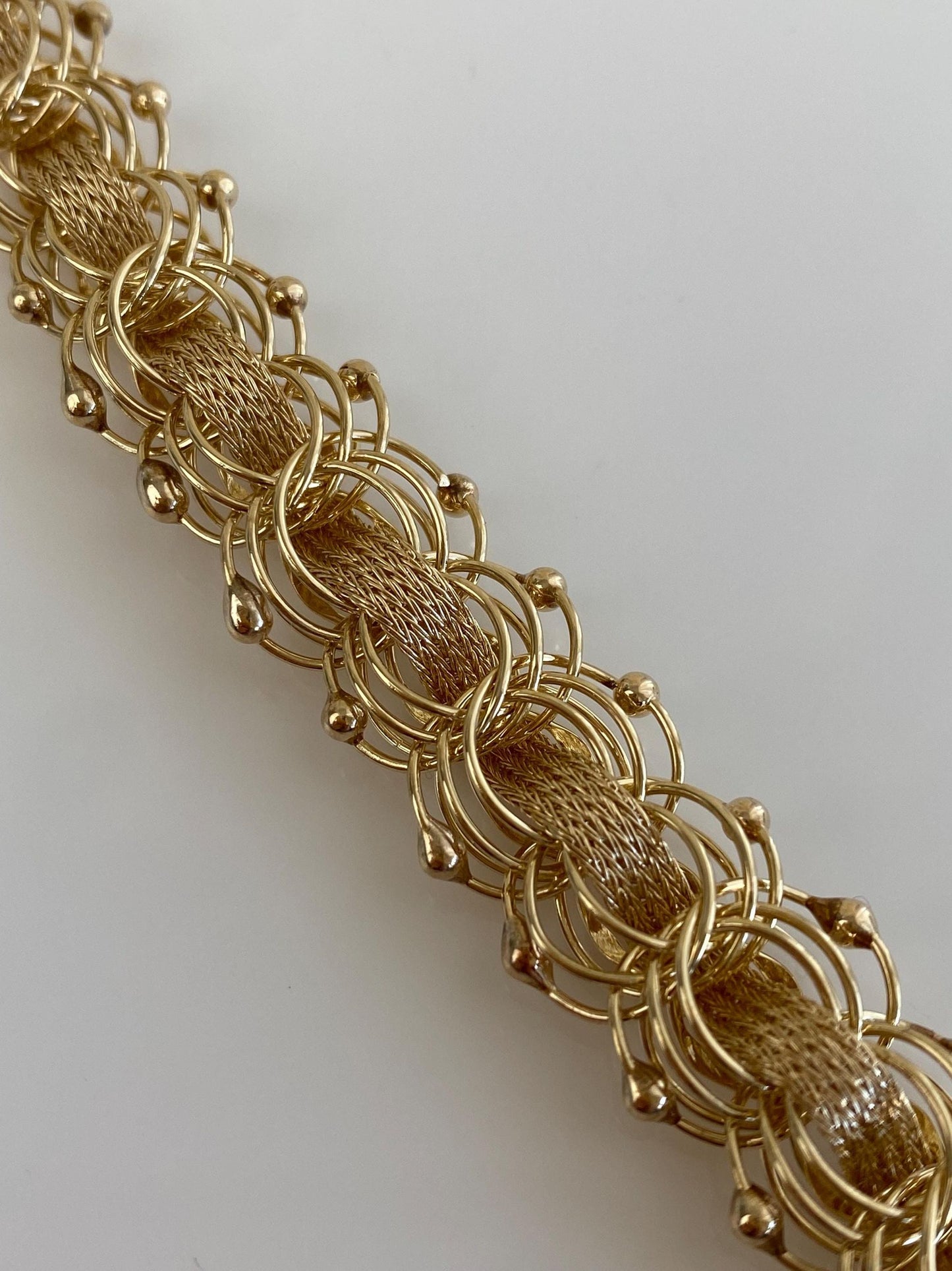 Vintage Solid 14k Yellow Gold Woven Fancy Chain Bracelet - 7.5 inches