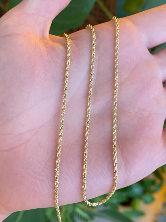 Vintage Solid 14k Yellow Gold Slim Rope Chain Necklace - 18 inches