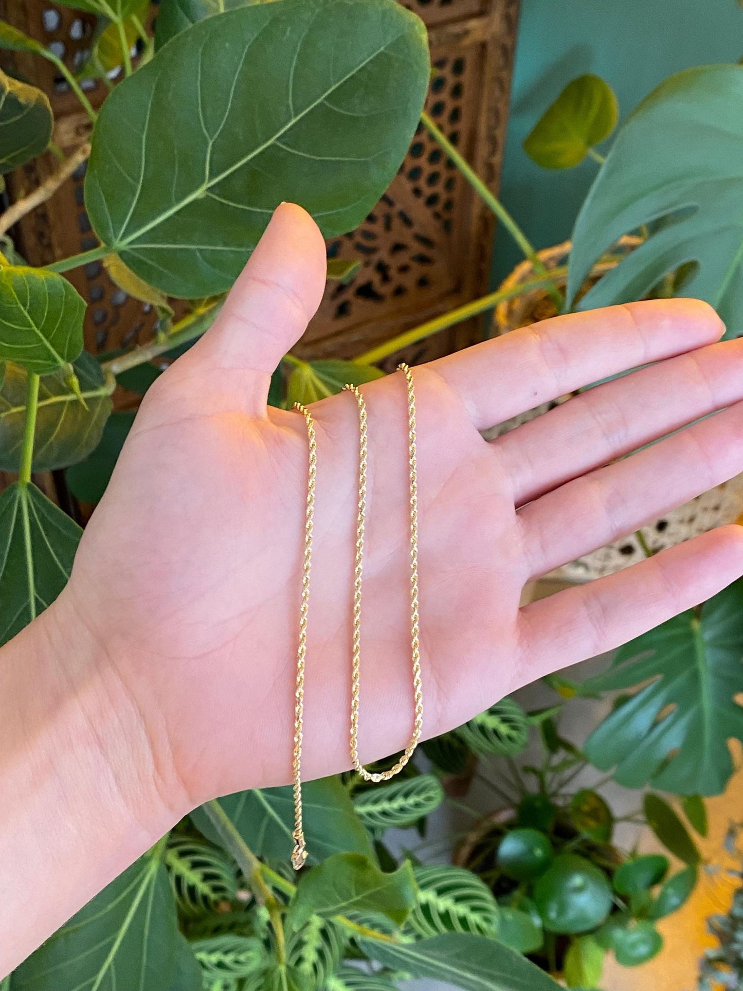 Vintage Solid 14k Yellow Gold Slim Rope Chain Necklace - 18 inches