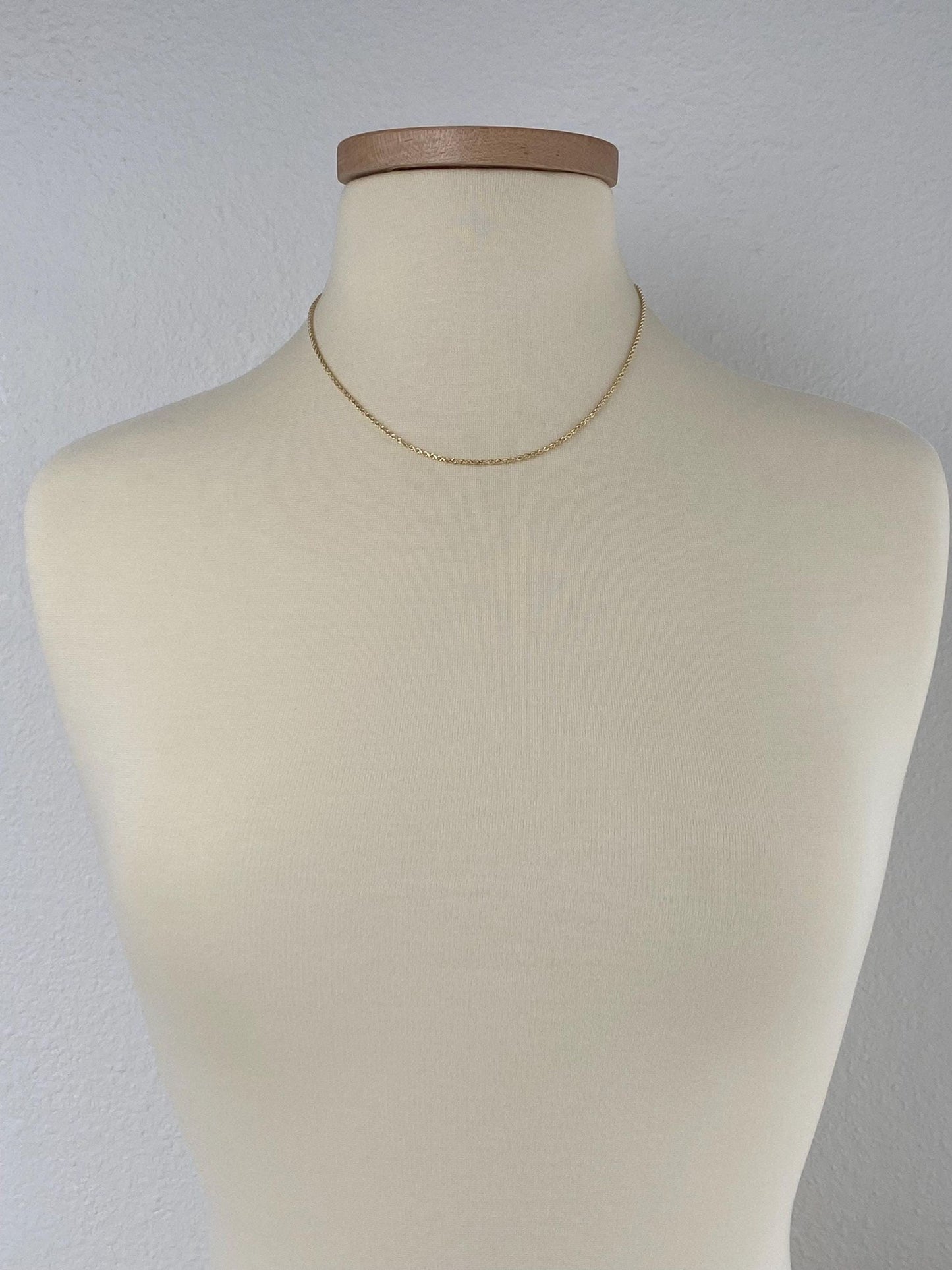 Vintage Solid 14k Yellow Gold Slim Rope Chain Necklace - 18 inches