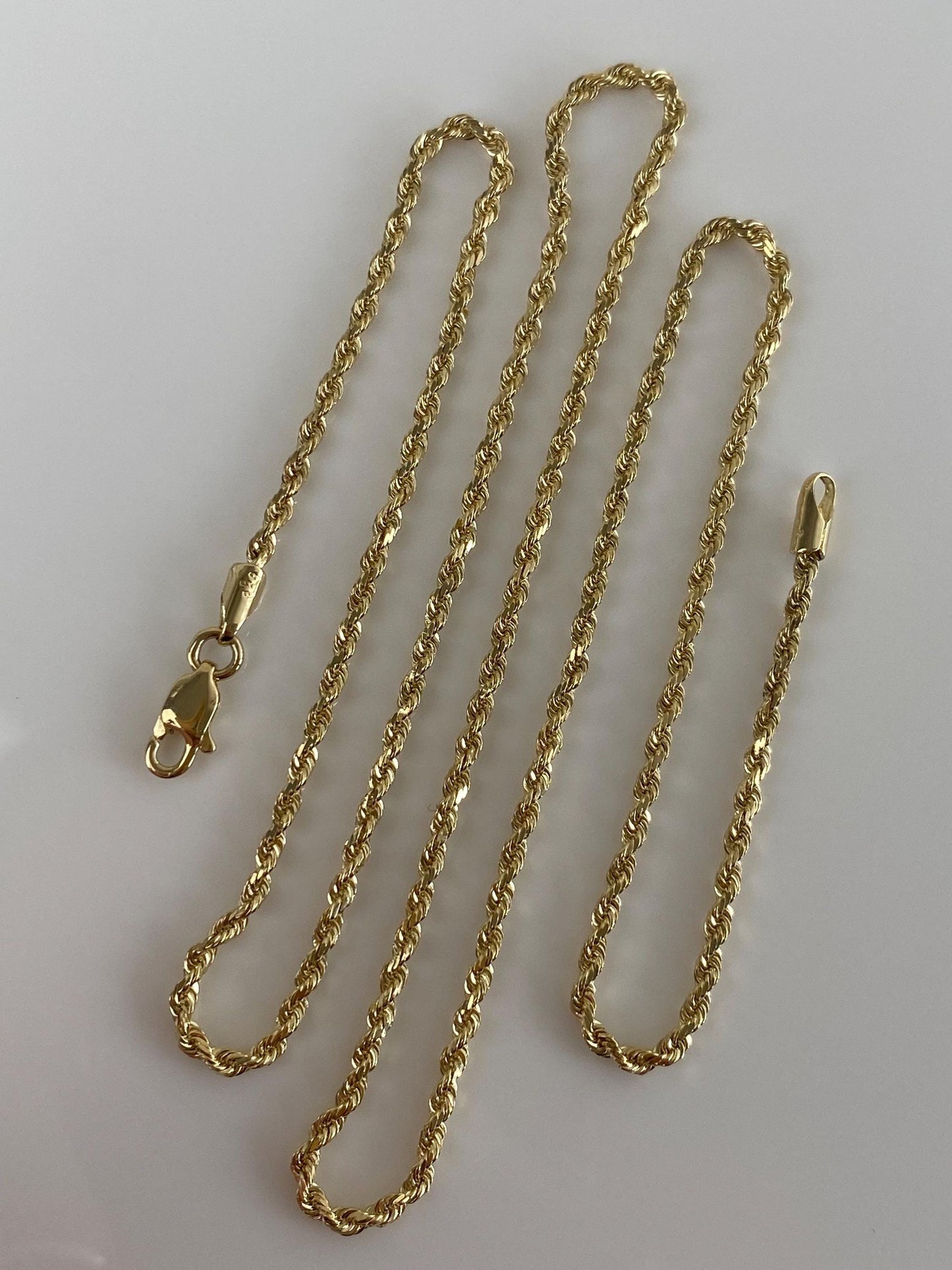 Vintage Solid 14k Yellow Gold Slim Rope Chain Necklace - 18 inches