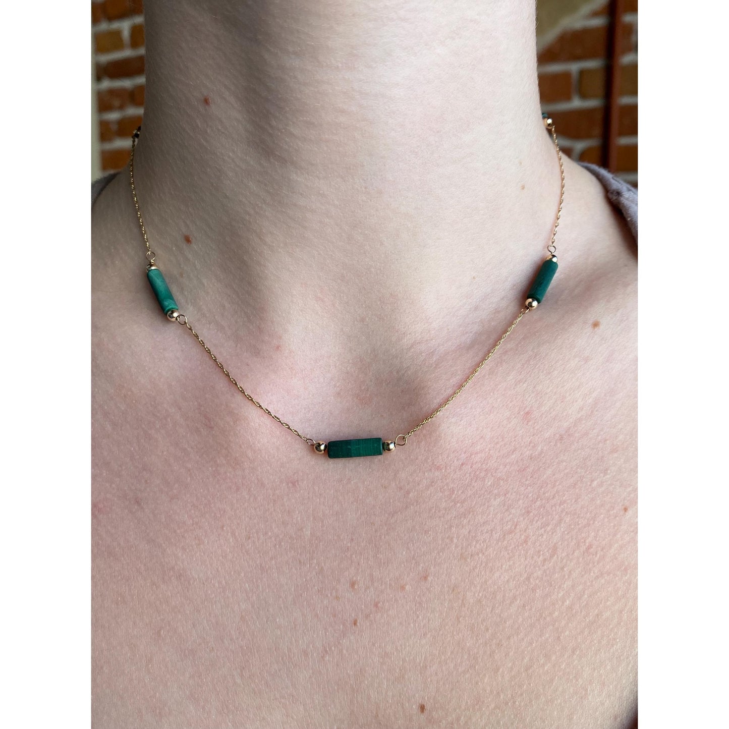 Vintage Solid 14k Yellow Malachite Gold Ball Twist Chain Necklace - 15.75 inches