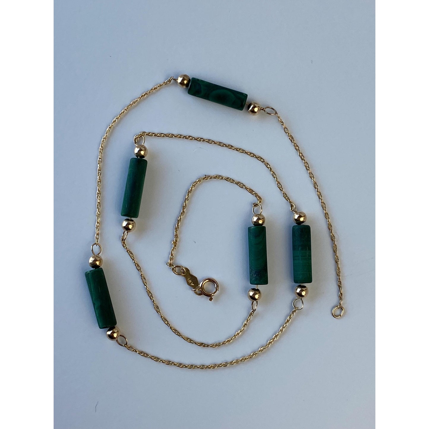 Vintage Solid 14k Yellow Malachite Gold Ball Twist Chain Necklace - 15.75 inches