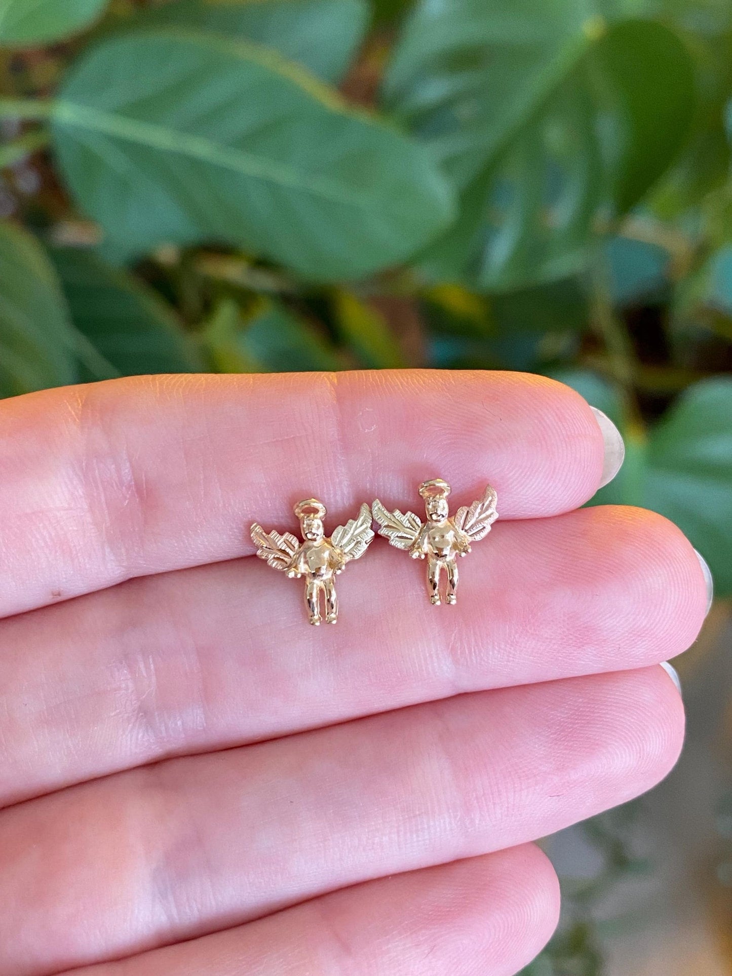 Vintage Solid 10k Black Hills Gold Cupid Stud Earrings