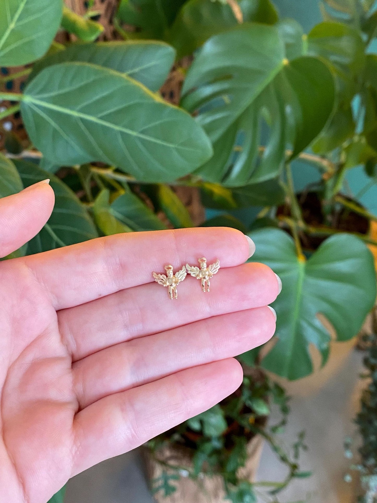 Vintage Solid 10k Black Hills Gold Cupid Stud Earrings