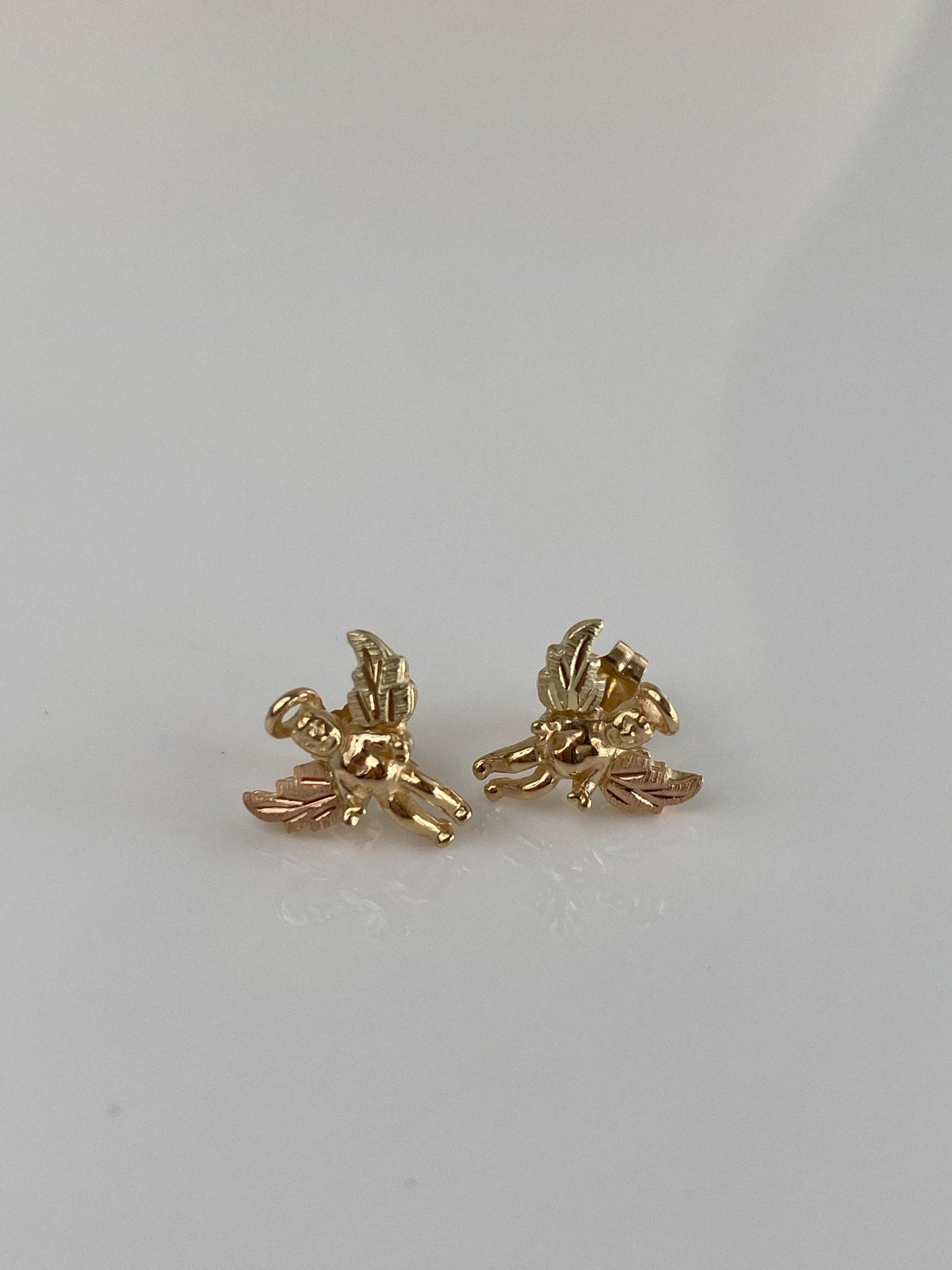 Vintage Solid 10k Black Hills Gold Cupid Stud Earrings