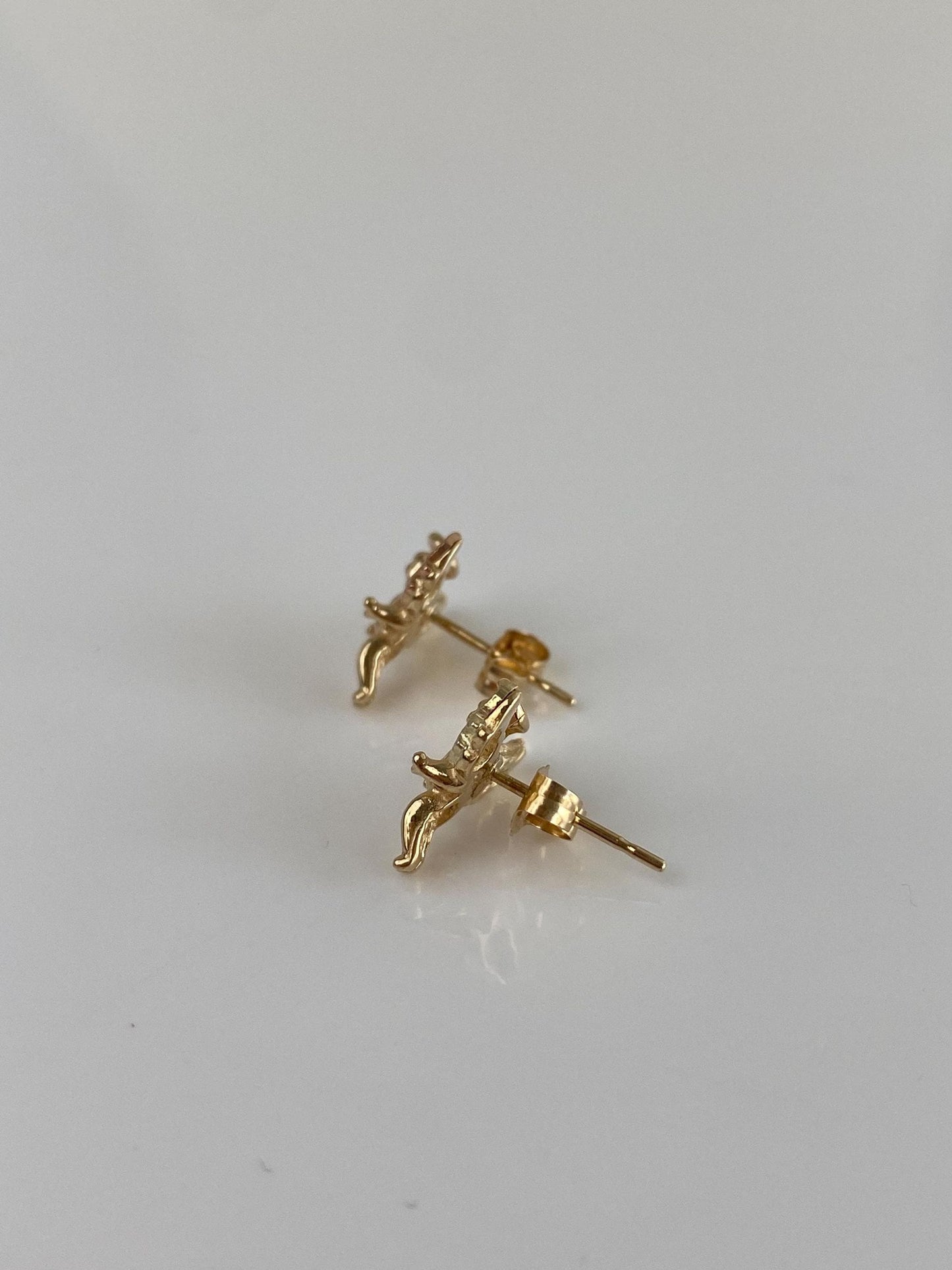 Vintage Solid 10k Black Hills Gold Cupid Stud Earrings