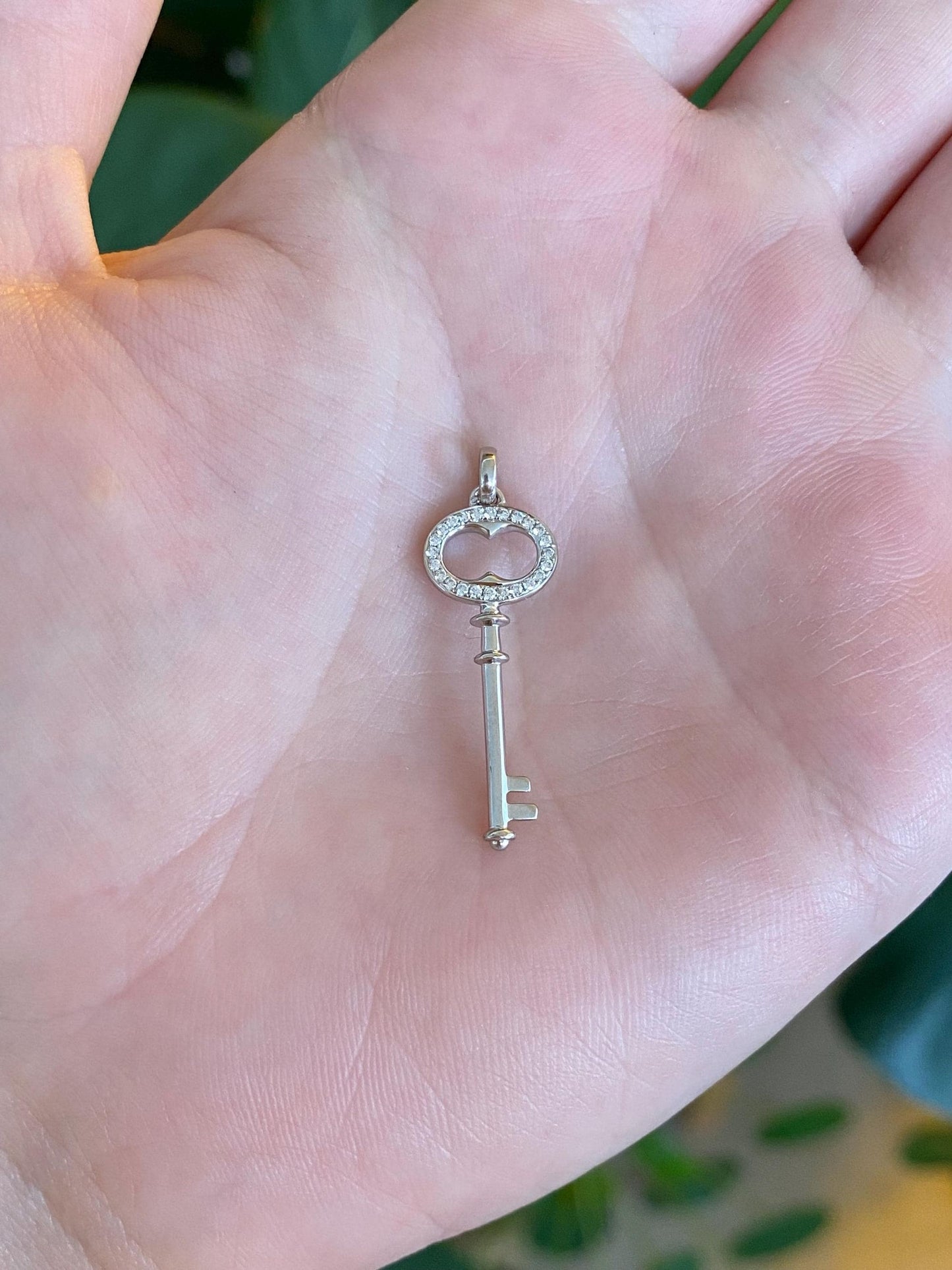 Vintage Solid 14k White Gold Diamond Key Charm