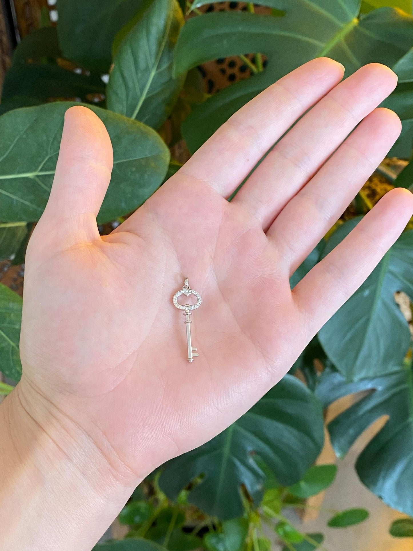 Vintage Solid 14k White Gold Diamond Key Charm