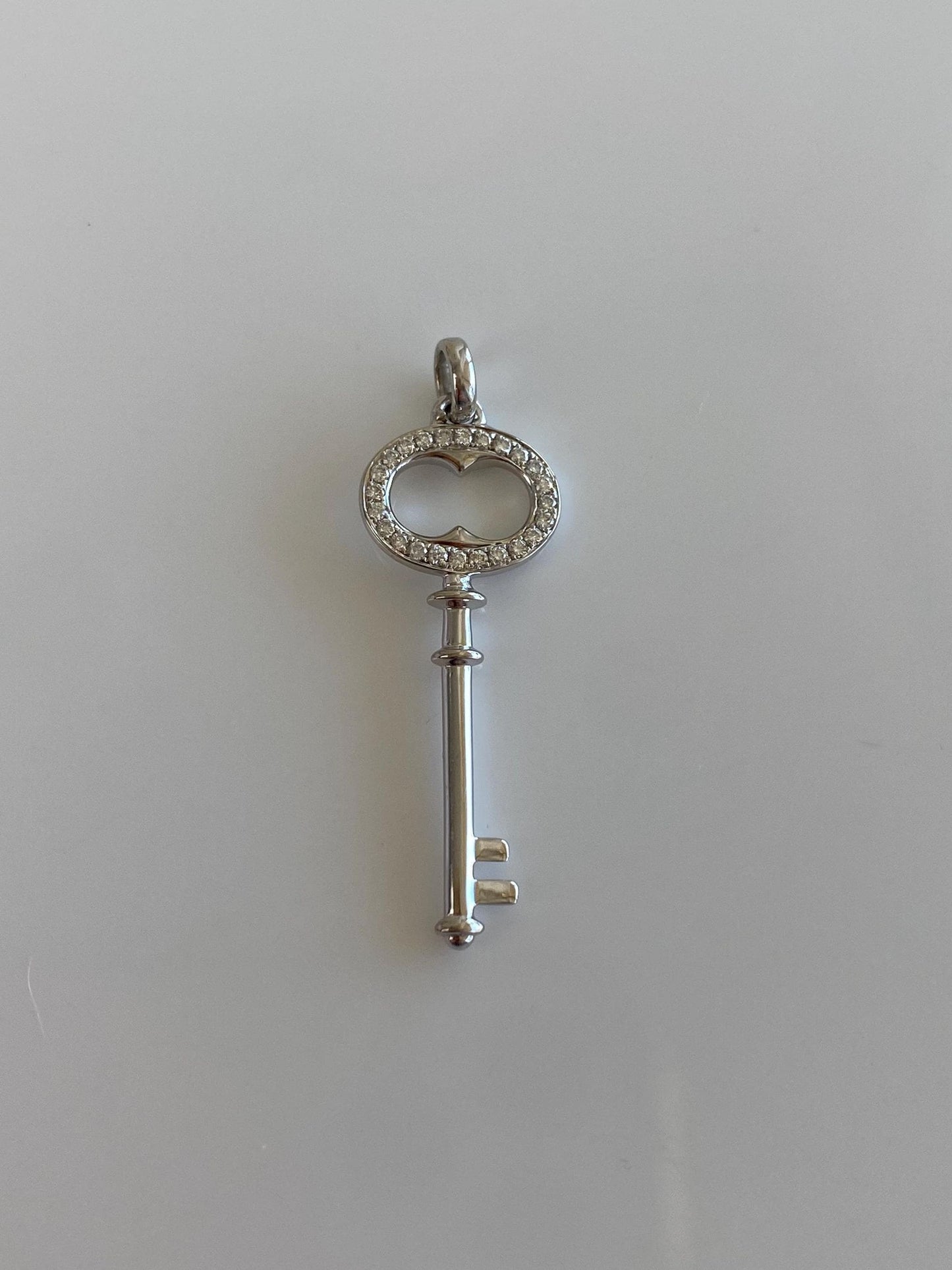 Vintage Solid 14k White Gold Diamond Key Charm