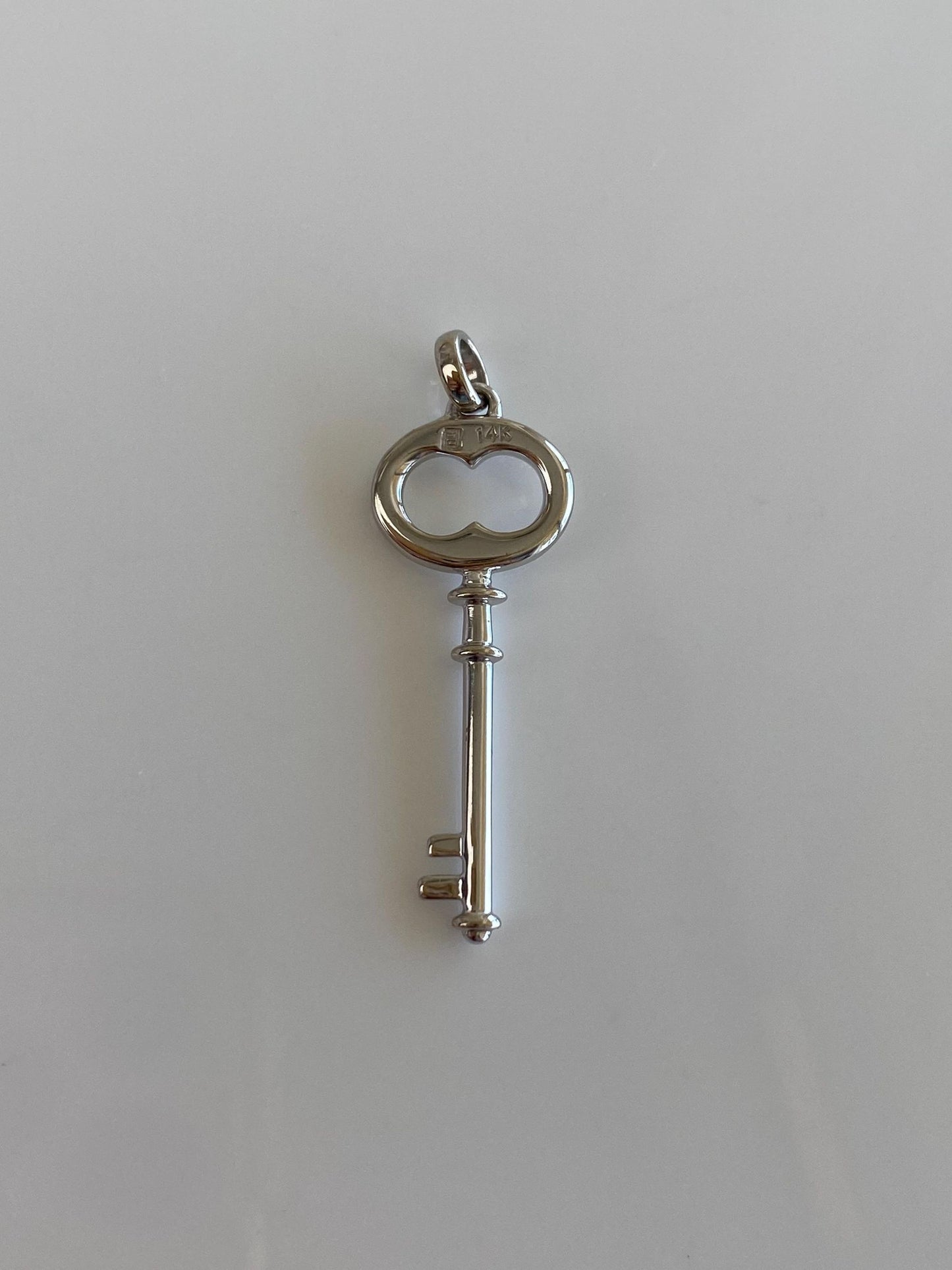 Vintage Solid 14k White Gold Diamond Key Charm