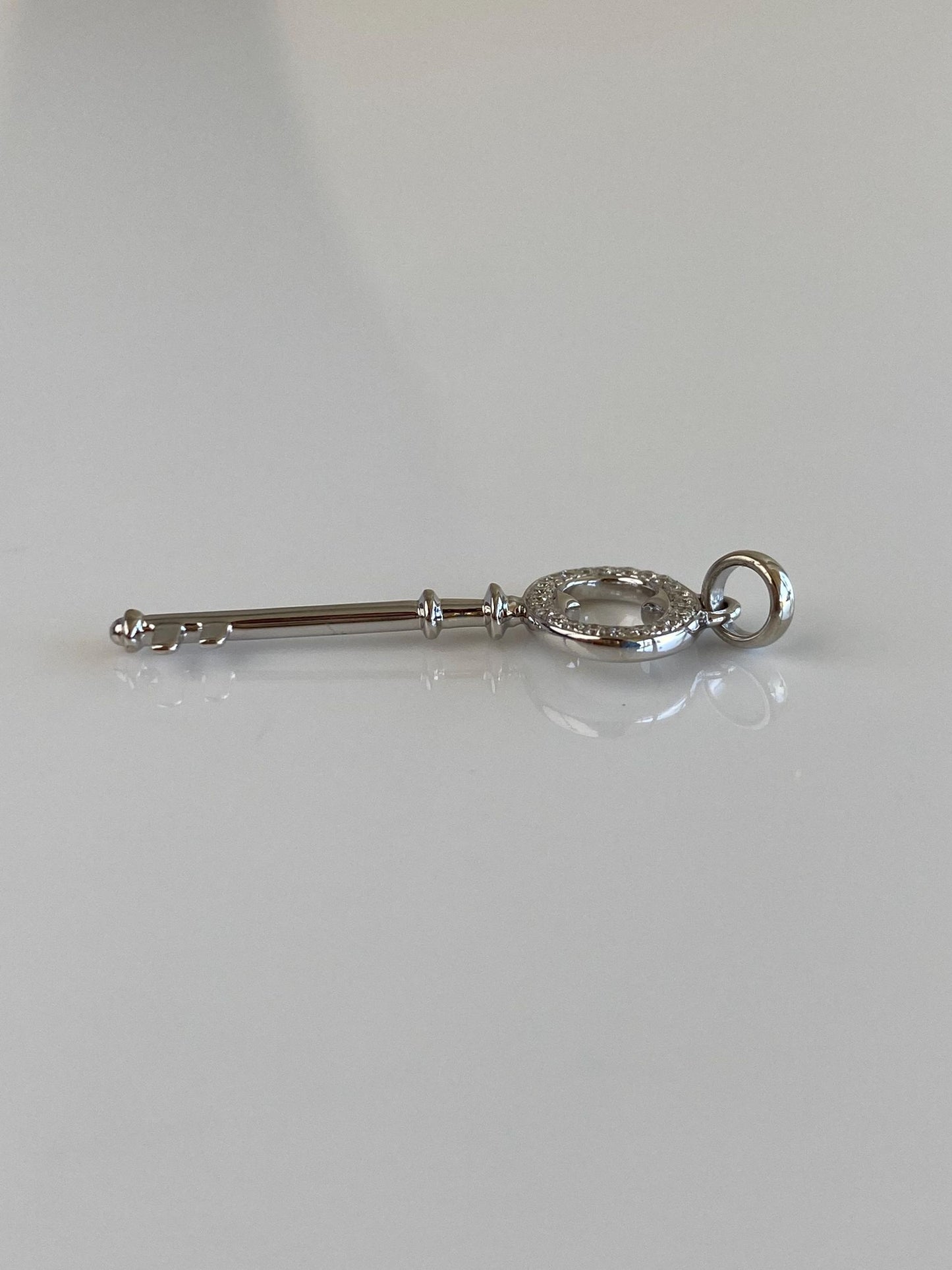 Vintage Solid 14k White Gold Diamond Key Charm