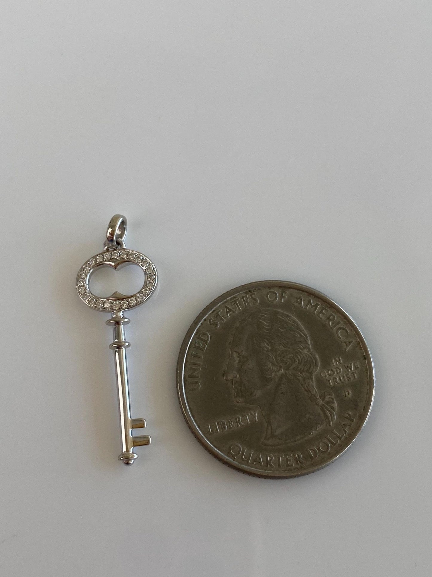 Vintage Solid 14k White Gold Diamond Key Charm