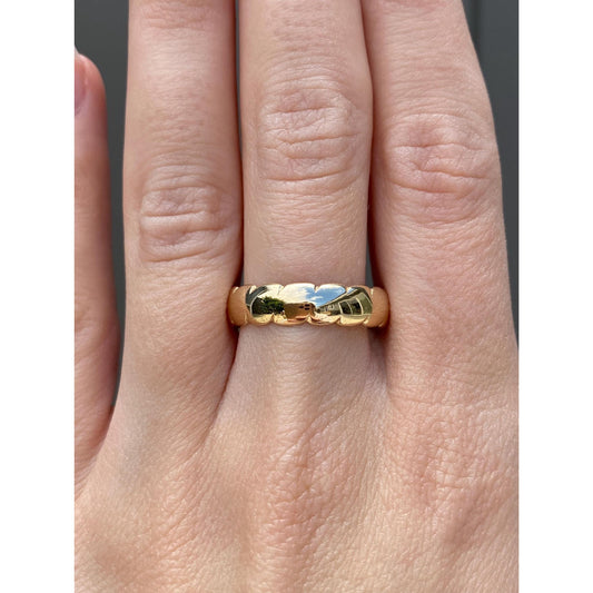Vintage Solid 14k Yellow Gold Scalloped Twist Ring Band - Size 9.75