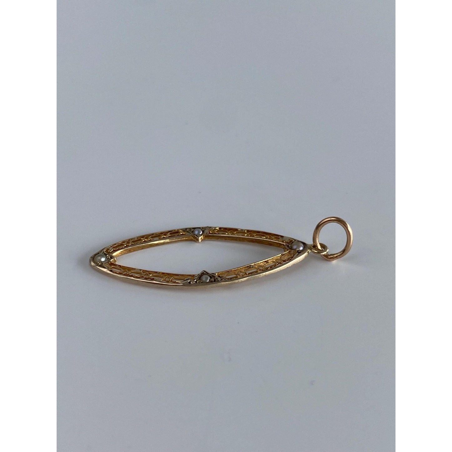 Vintage Solid 10k Yellow Gold Seed Pearl Oval Charm