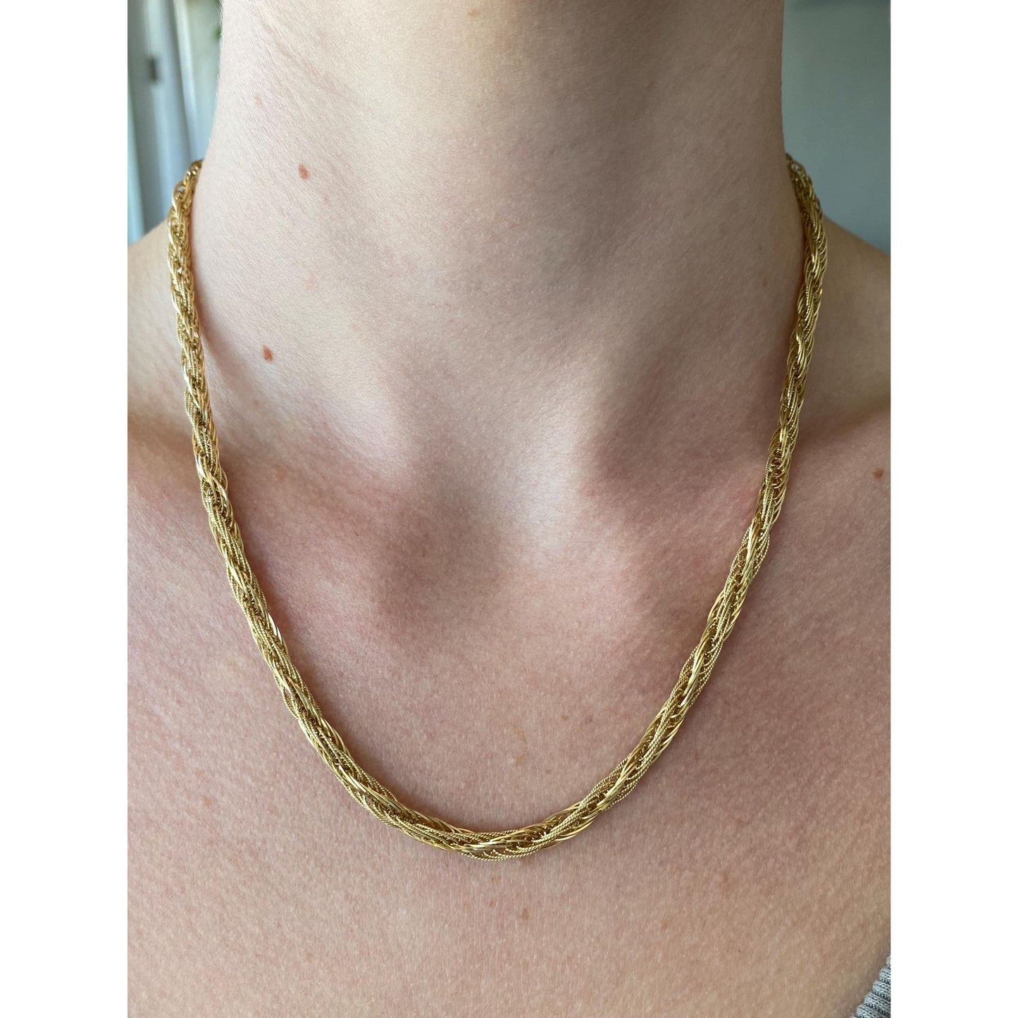 Solid 14k Yellow Gold Woven Twist Chain Necklace - 18 inches
