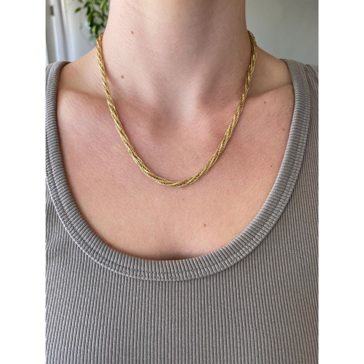 Solid 14k Yellow Gold Woven Twist Chain Necklace - 18 inches