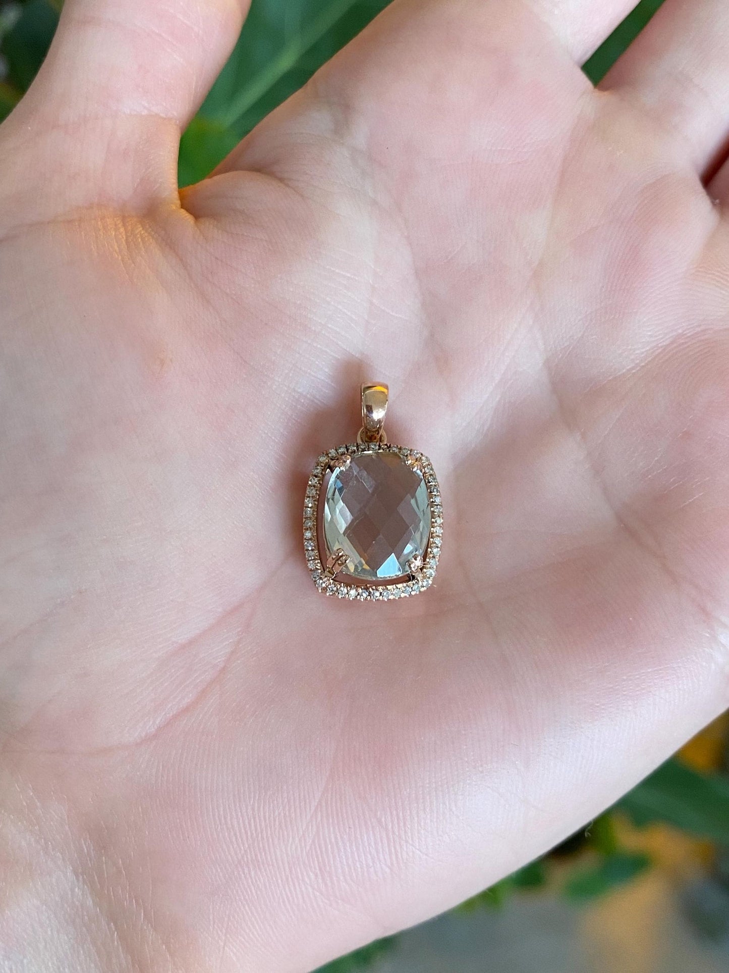 Vintage Solid 14k Rose Gold Diamond Halo Quartz Charm