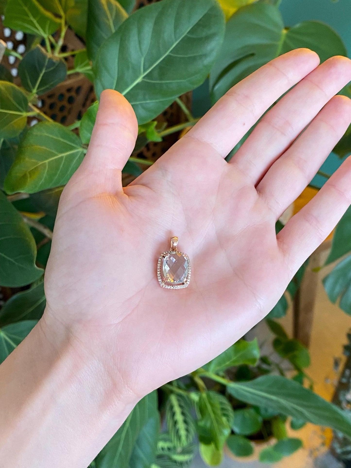 Vintage Solid 14k Rose Gold Diamond Halo Quartz Charm