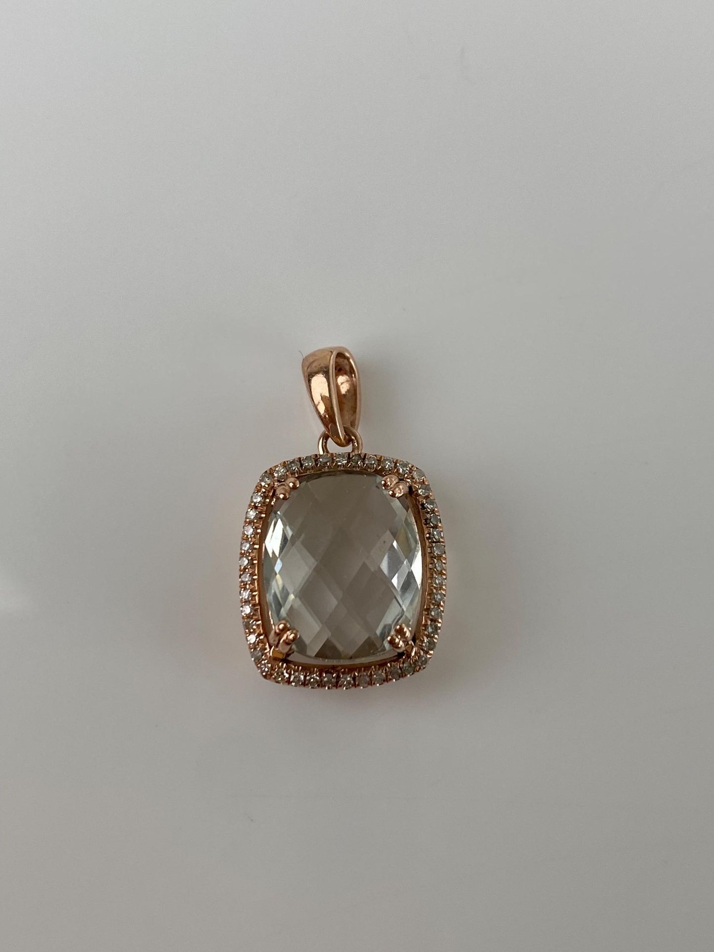 Vintage Solid 14k Rose Gold Diamond Halo Quartz Charm