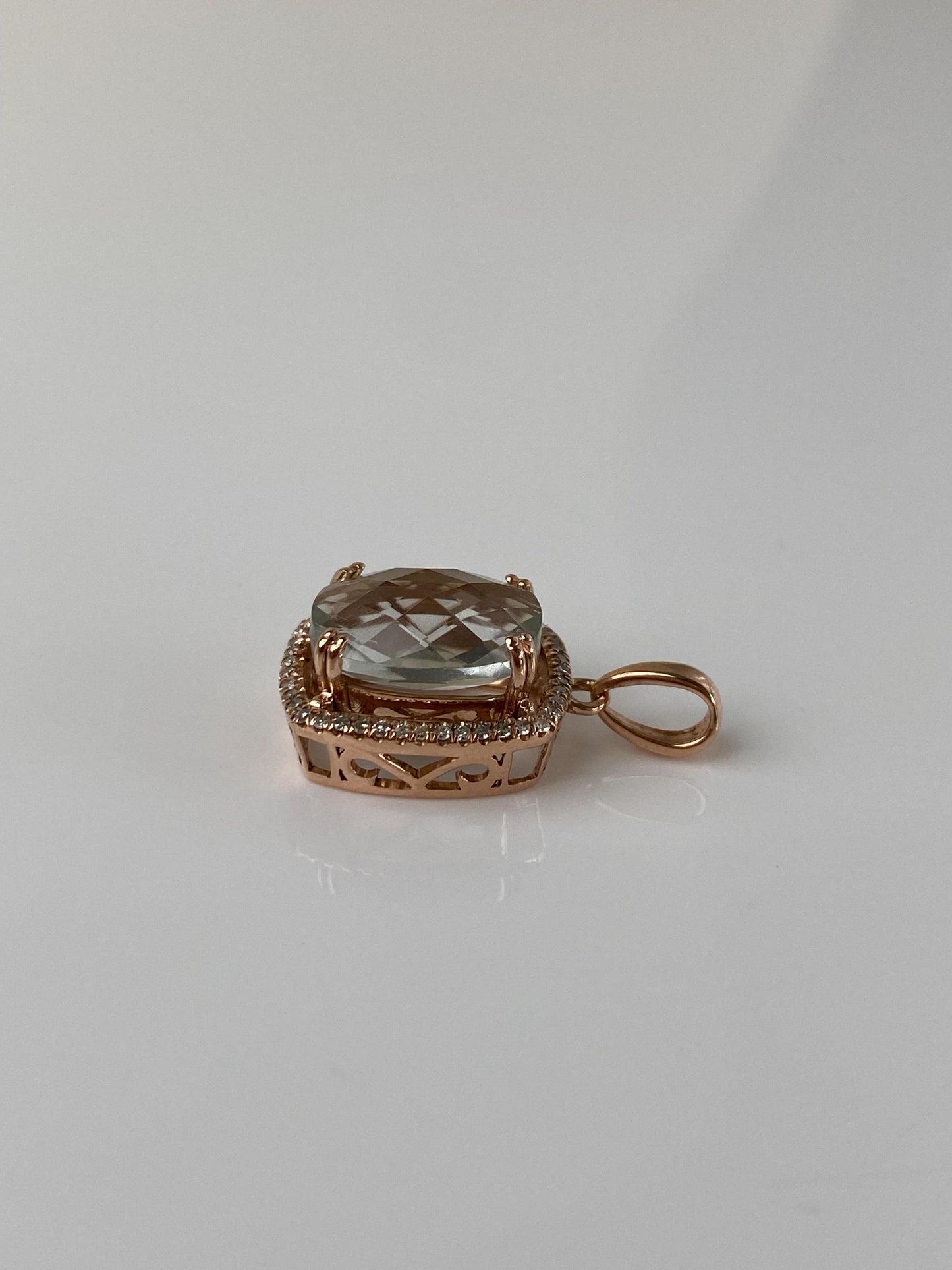 Vintage Solid 14k Rose Gold Diamond Halo Quartz Charm
