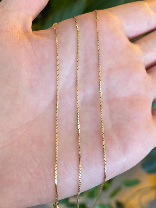 Vintage Solid 14k Yellow Gold Square Serpentine Chain Necklace - 17.25 inches